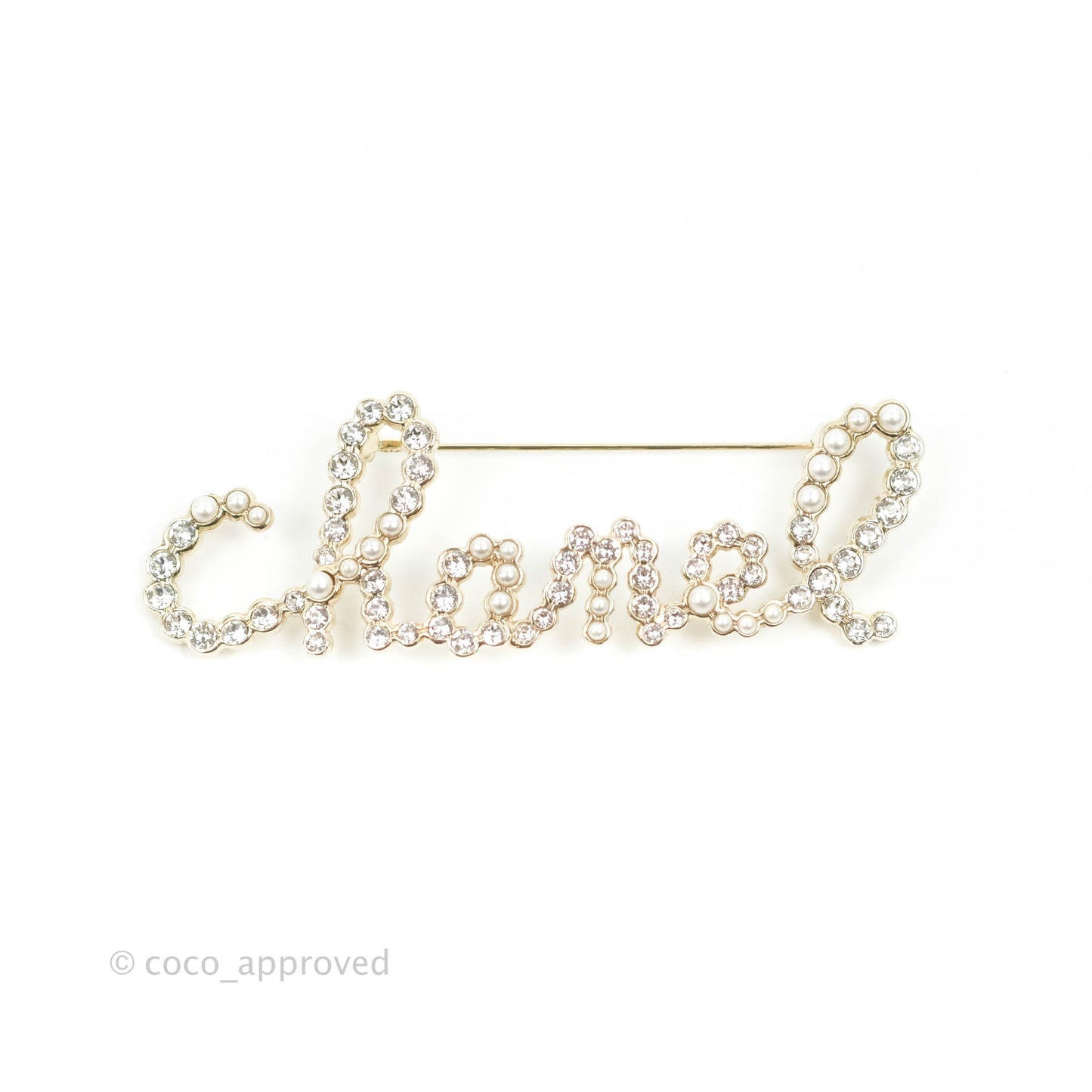 Chanel Crystal Pearl Brooch Gold Tone 20V