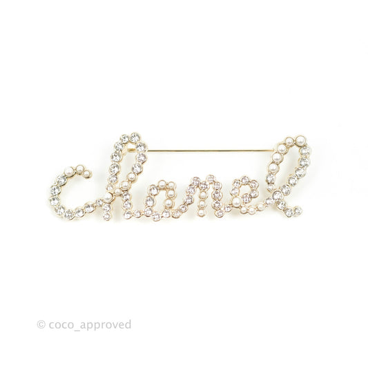 Chanel Crystal Pearl Brooch Gold Tone 20V