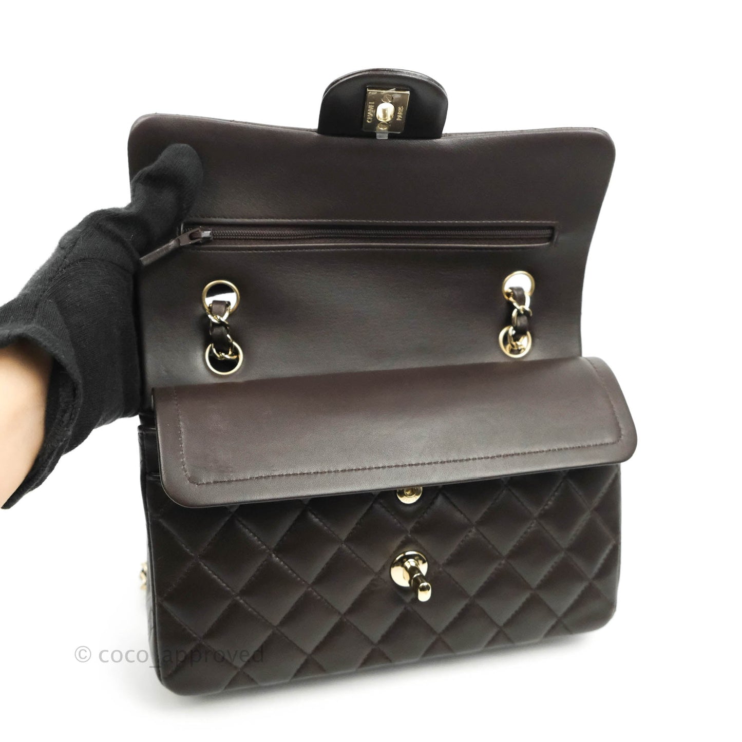Chanel Classic Small S/M Lambskin Chocolate Brown Gold Hardware