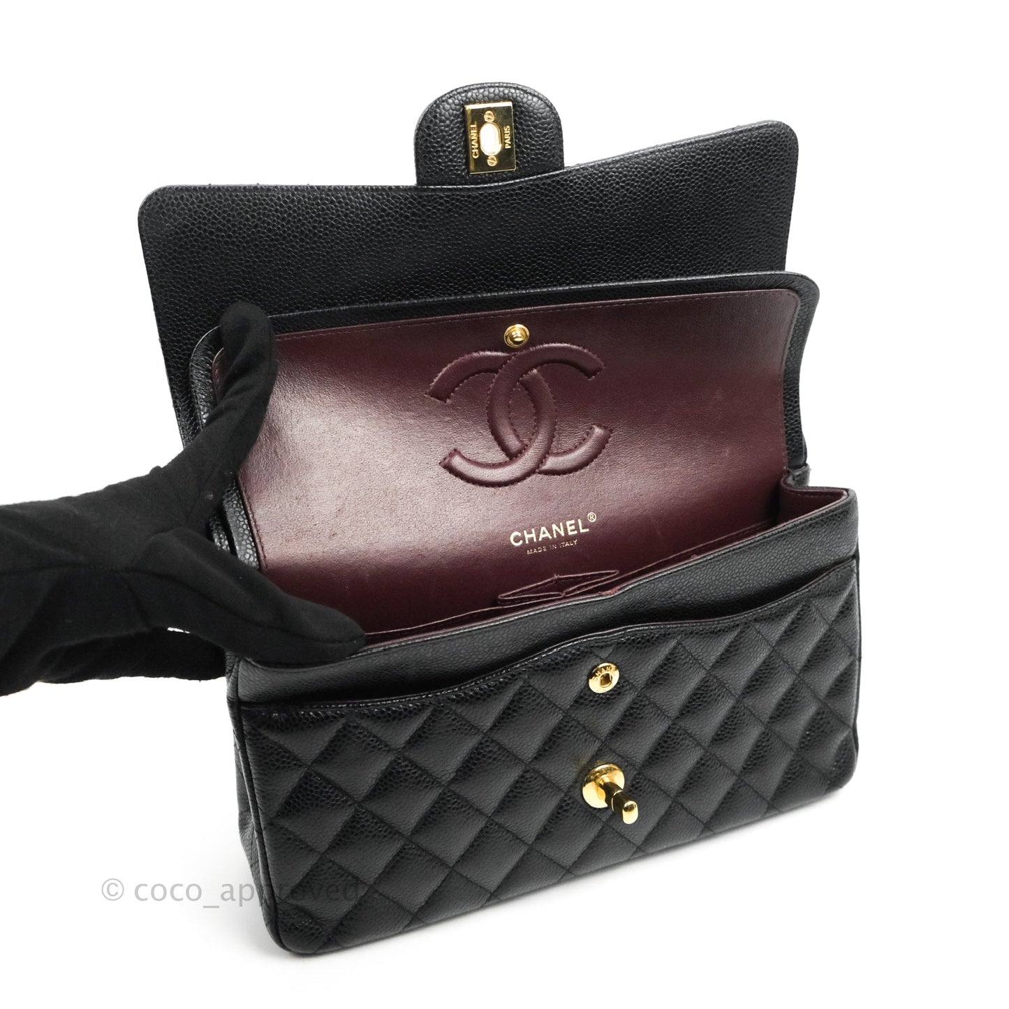 Chanel Classic M/L Medium Double Flap Black Caviar Gold Hardware