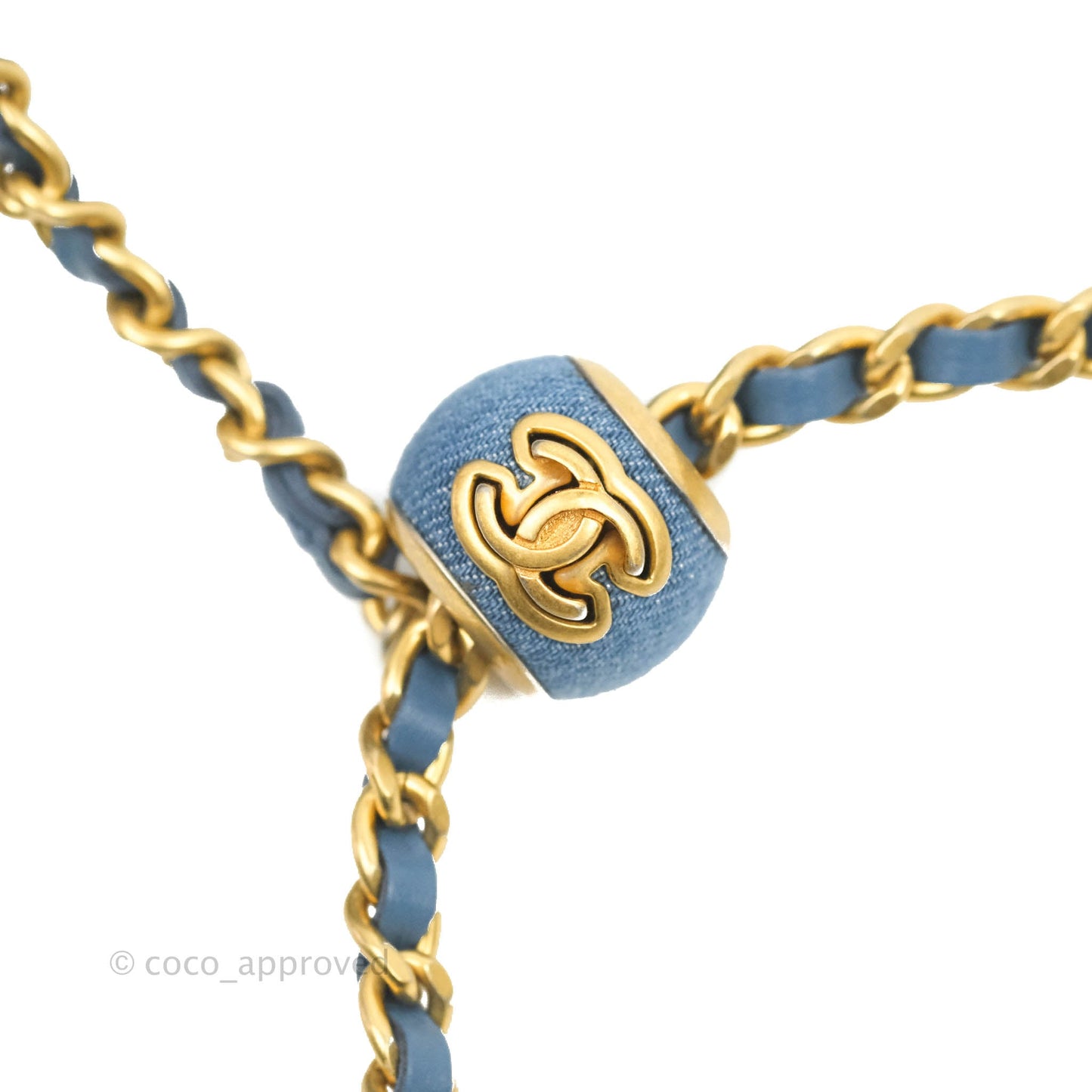Chanel Quilted Pearl Crush Round Clutch With Chain Denim Aged Gold Hardware
