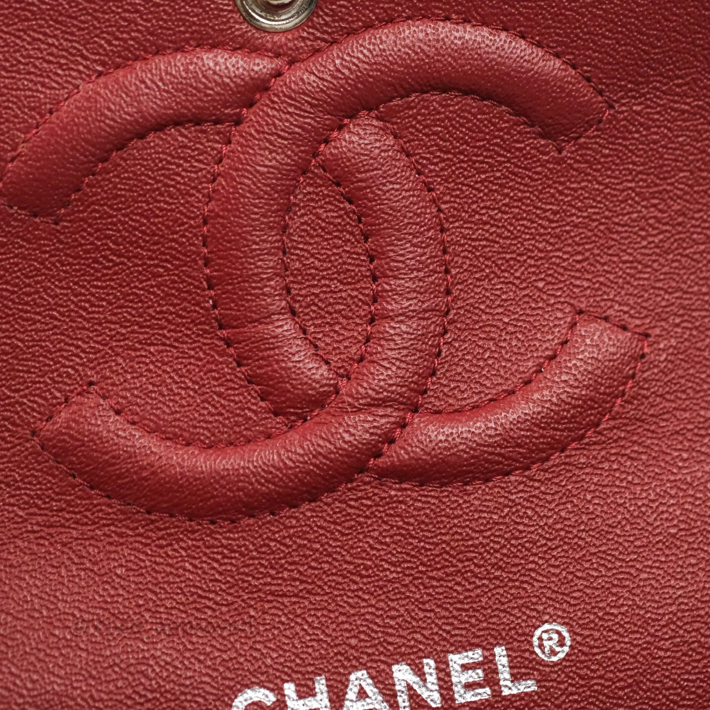 Chanel Classic M/L Medium Flap Quilted Dark Red Caviar Silver Hardware