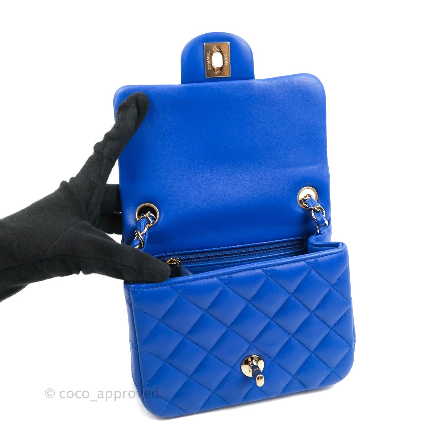 Chanel Mini Square Blue Lambskin Gold Hardware