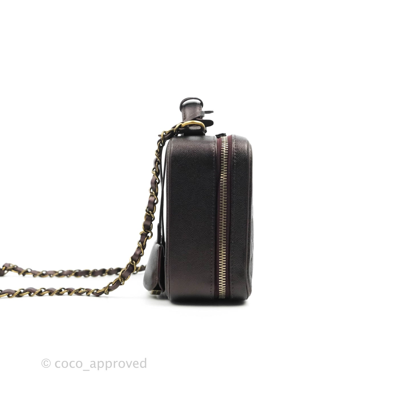 Chanel Quilted Medium CC Filigree Vanity Case Iridescent Burgundy Caviar Gold Hardware