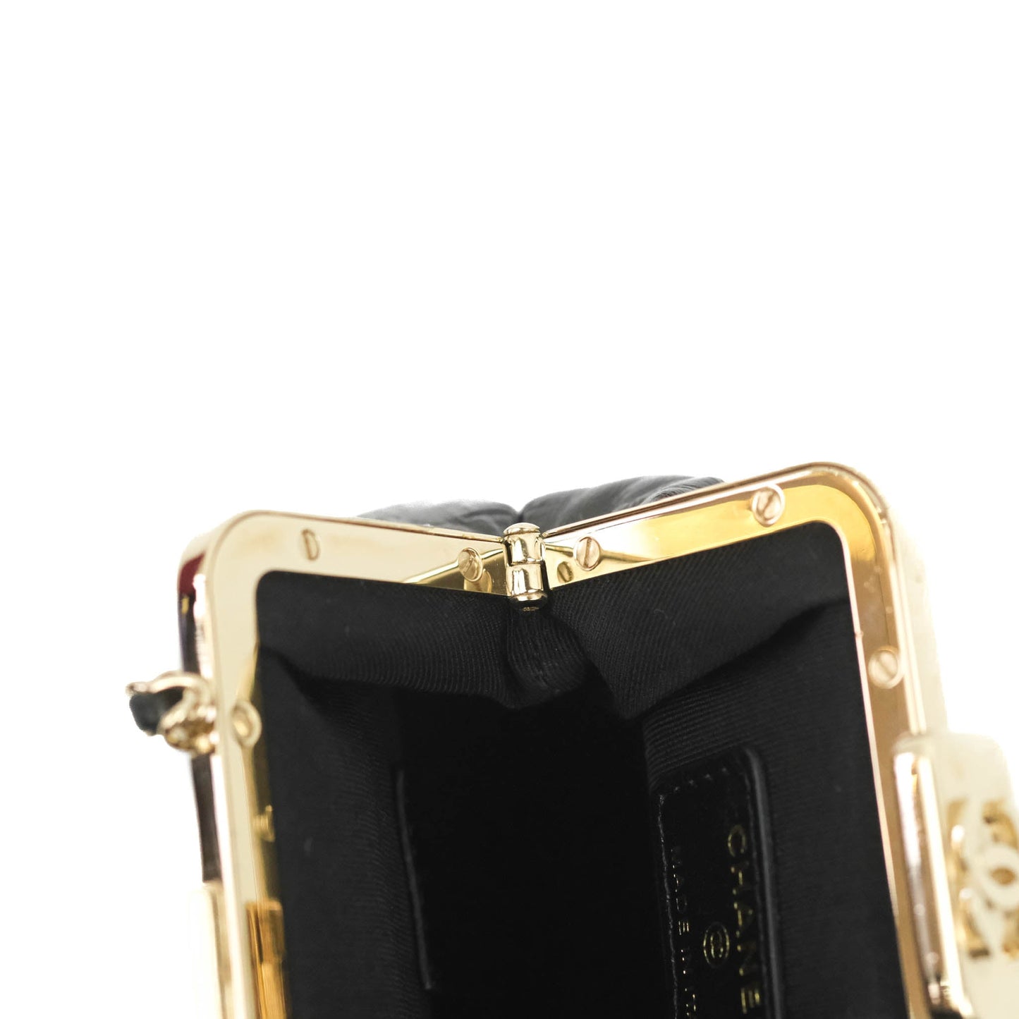 Chanel Kisslock Clutch with Chain Black Shiny Aged Lambskin Gold Hardware