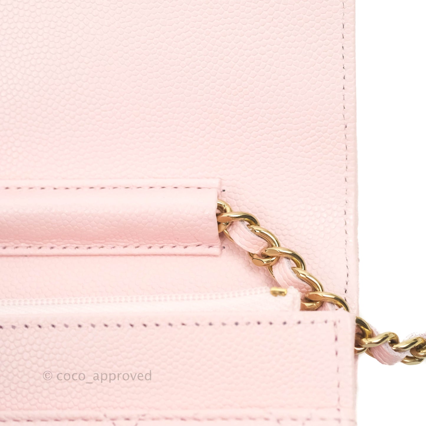 Chanel Quilted Classic Wallet on Chain WOC Light Pink Caviar Gold Hardware 22S