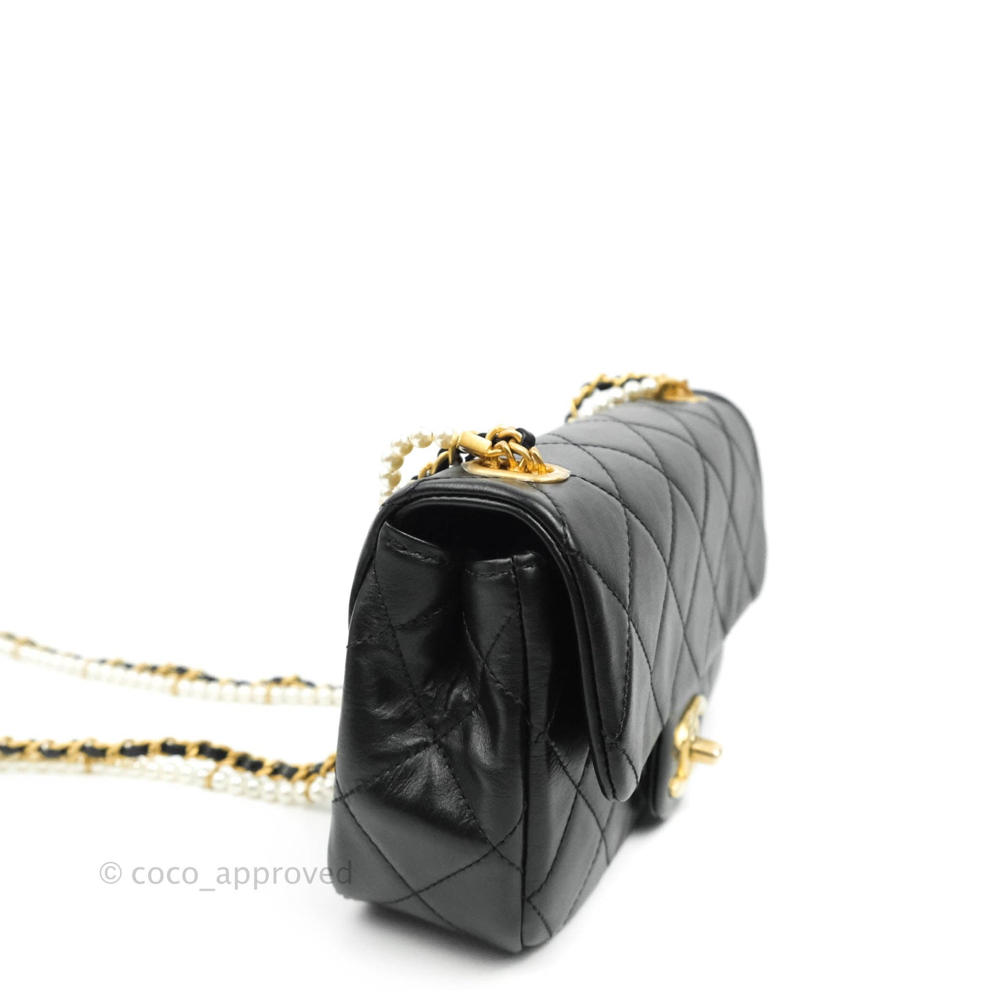 Chanel Quilted Small Crystal Pearls Flap Black Calfskin Gold Hardware 20K