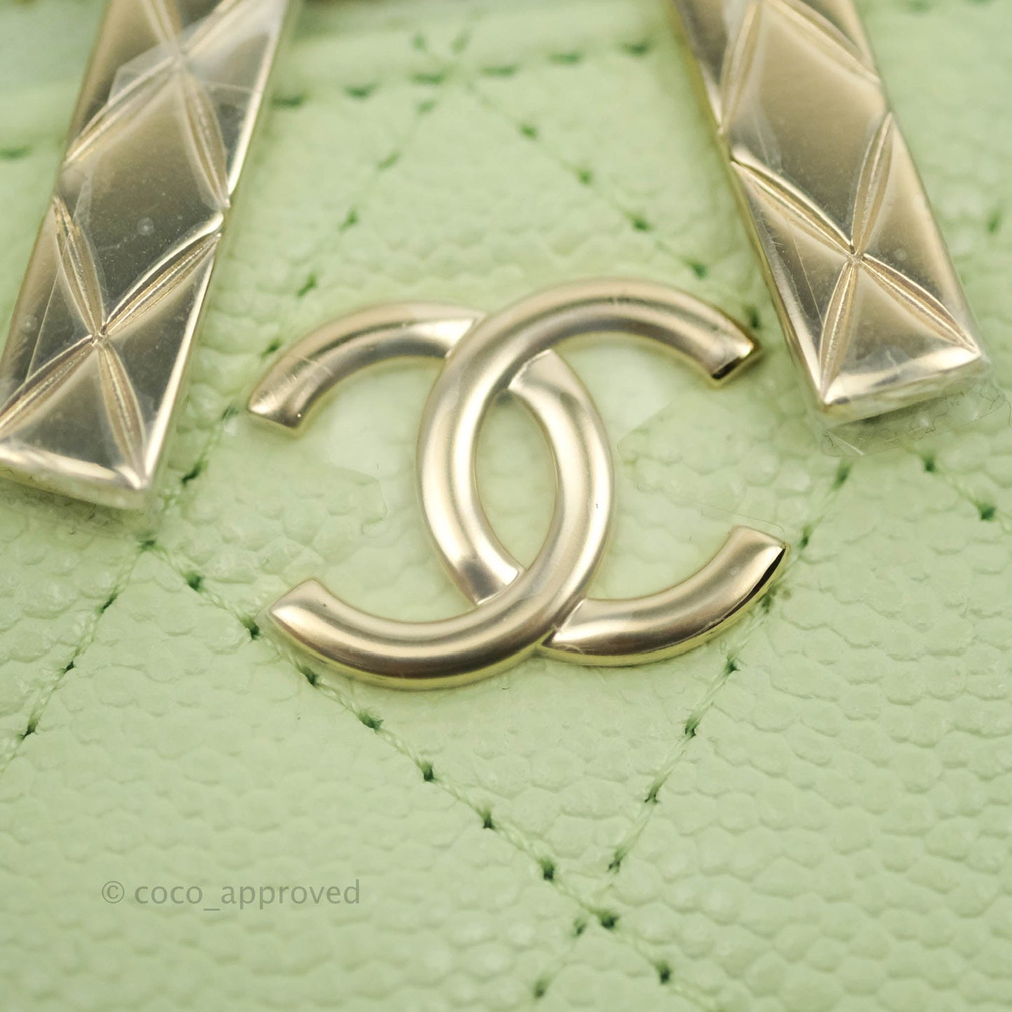 Chanel Quilted Small Handle With Care Vanity Case With Chain Green Caviar Gold Hardware
