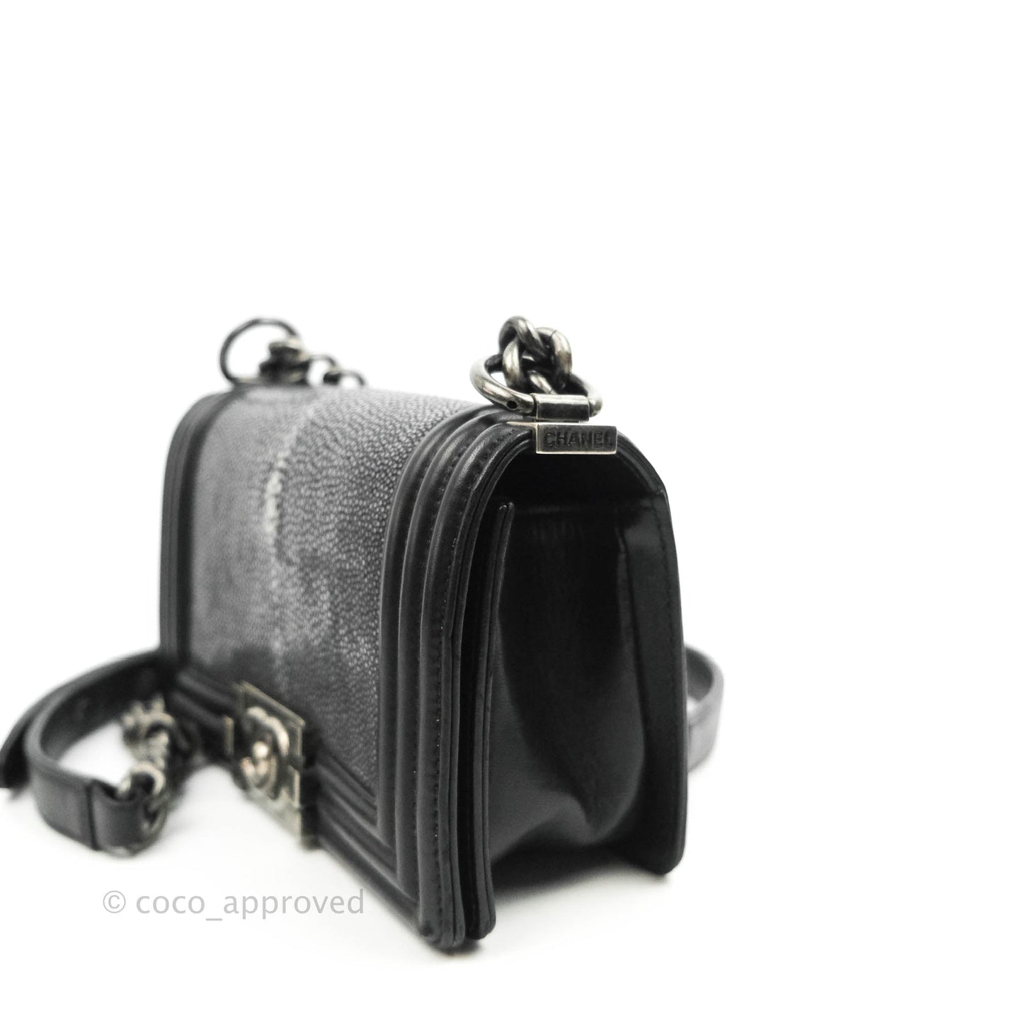 Chanel Small Boy Black Stingray Ruthenium Hardware