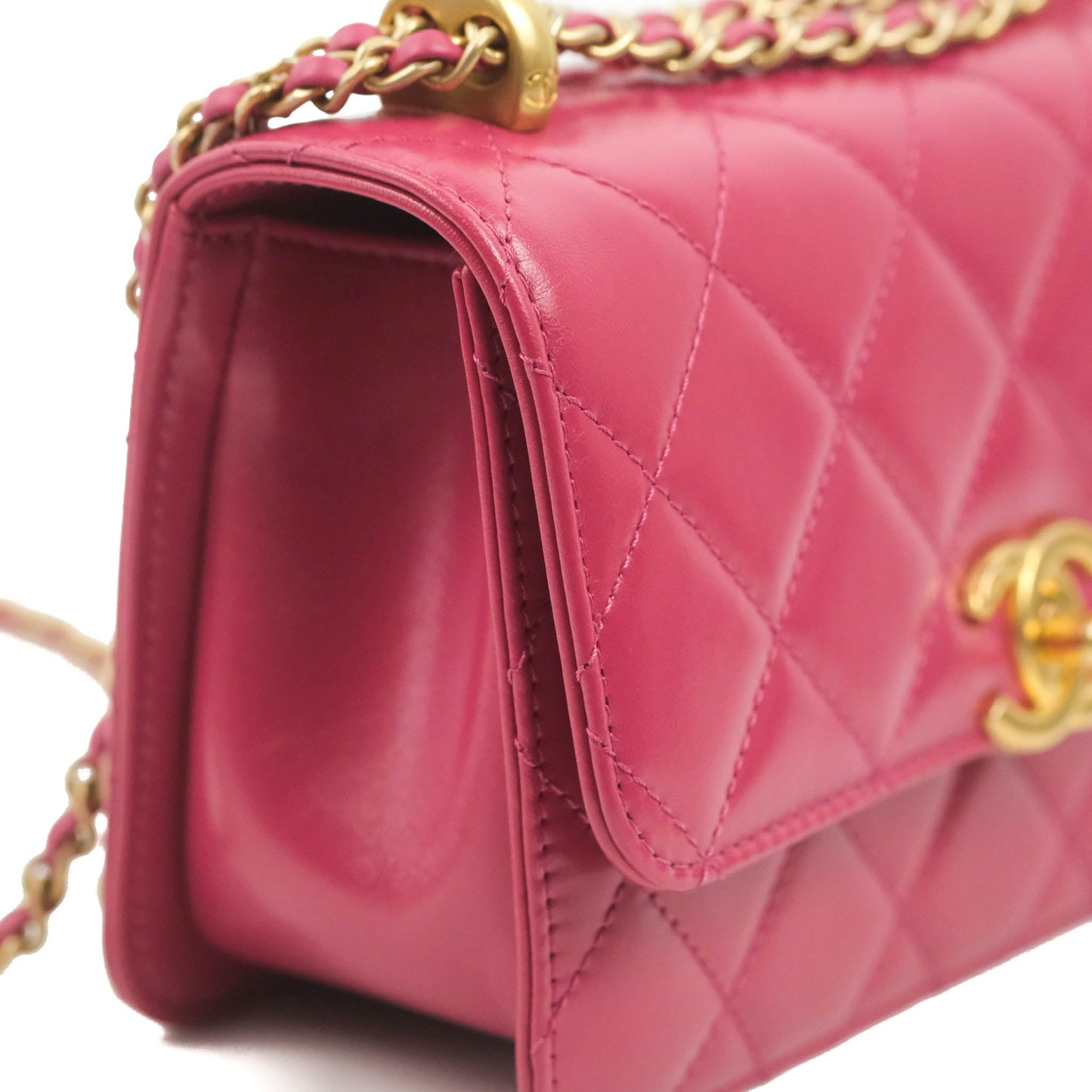 Chanel Quilted Mini Perfect Fit Adjustable Pink Calfskin Aged Gold Hardware 21A