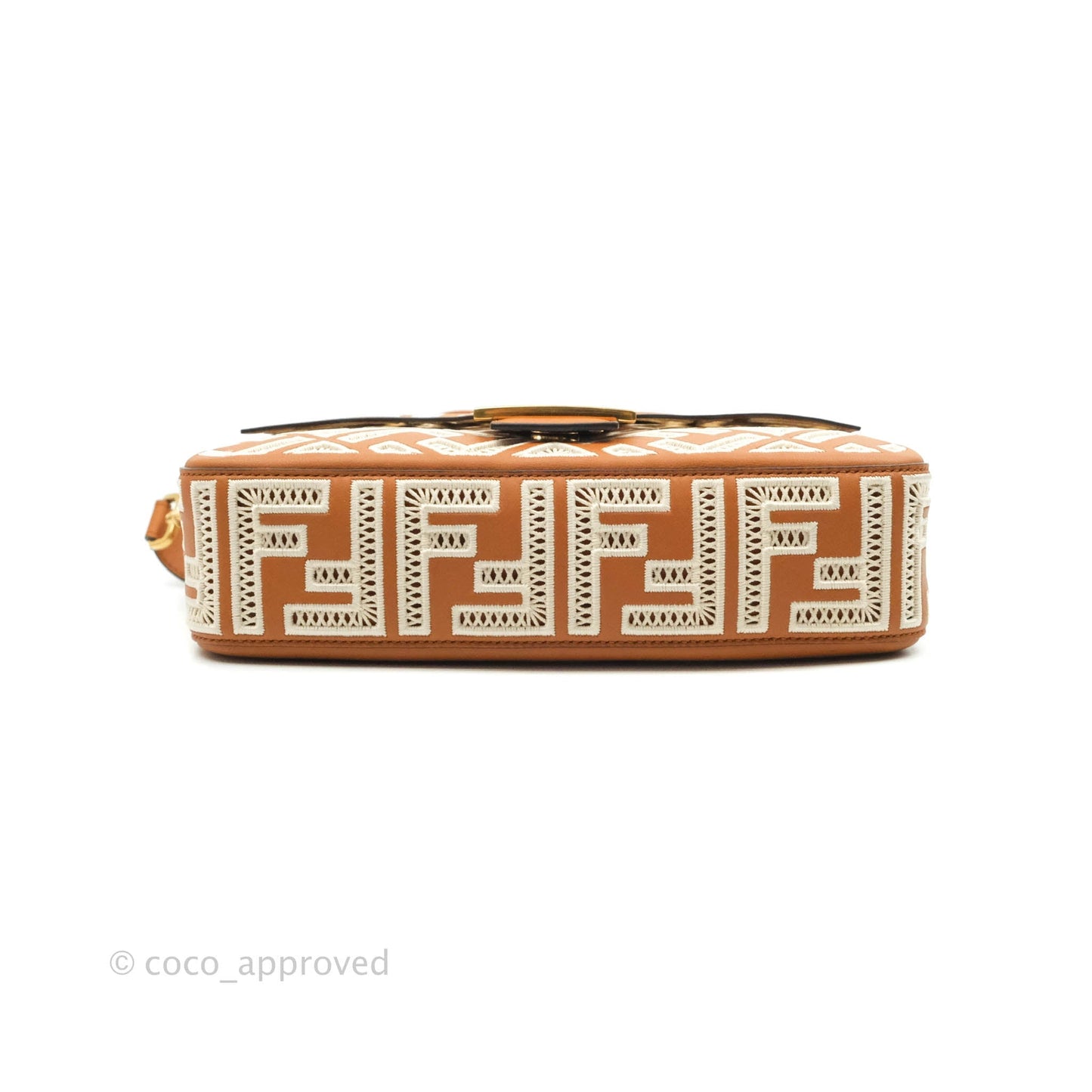 Fendi Medium FF Ajour Embroidery Baguette Bag Brown Nappa