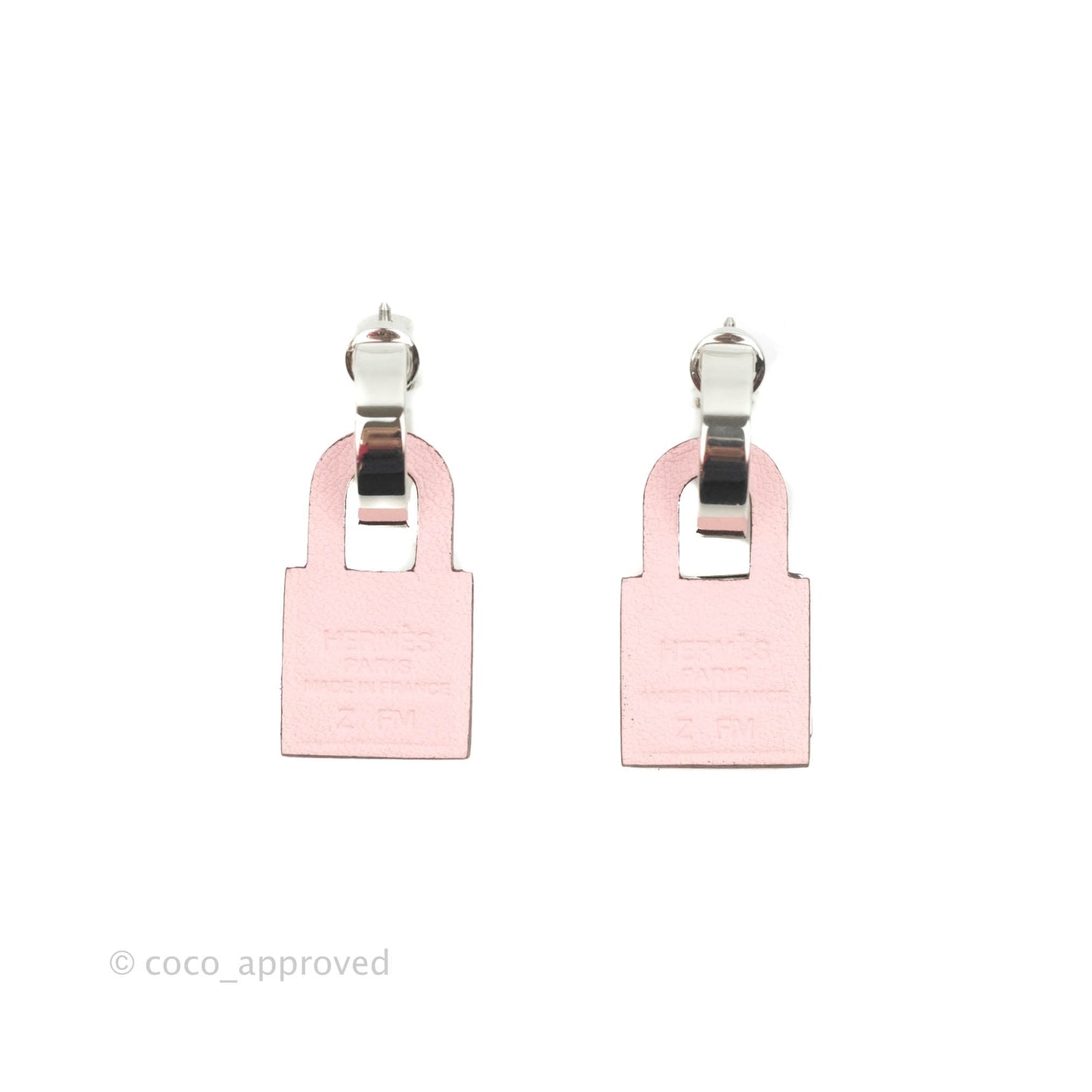 Hermès O'Kelly Earrings Pink Swift Palladium Hardware