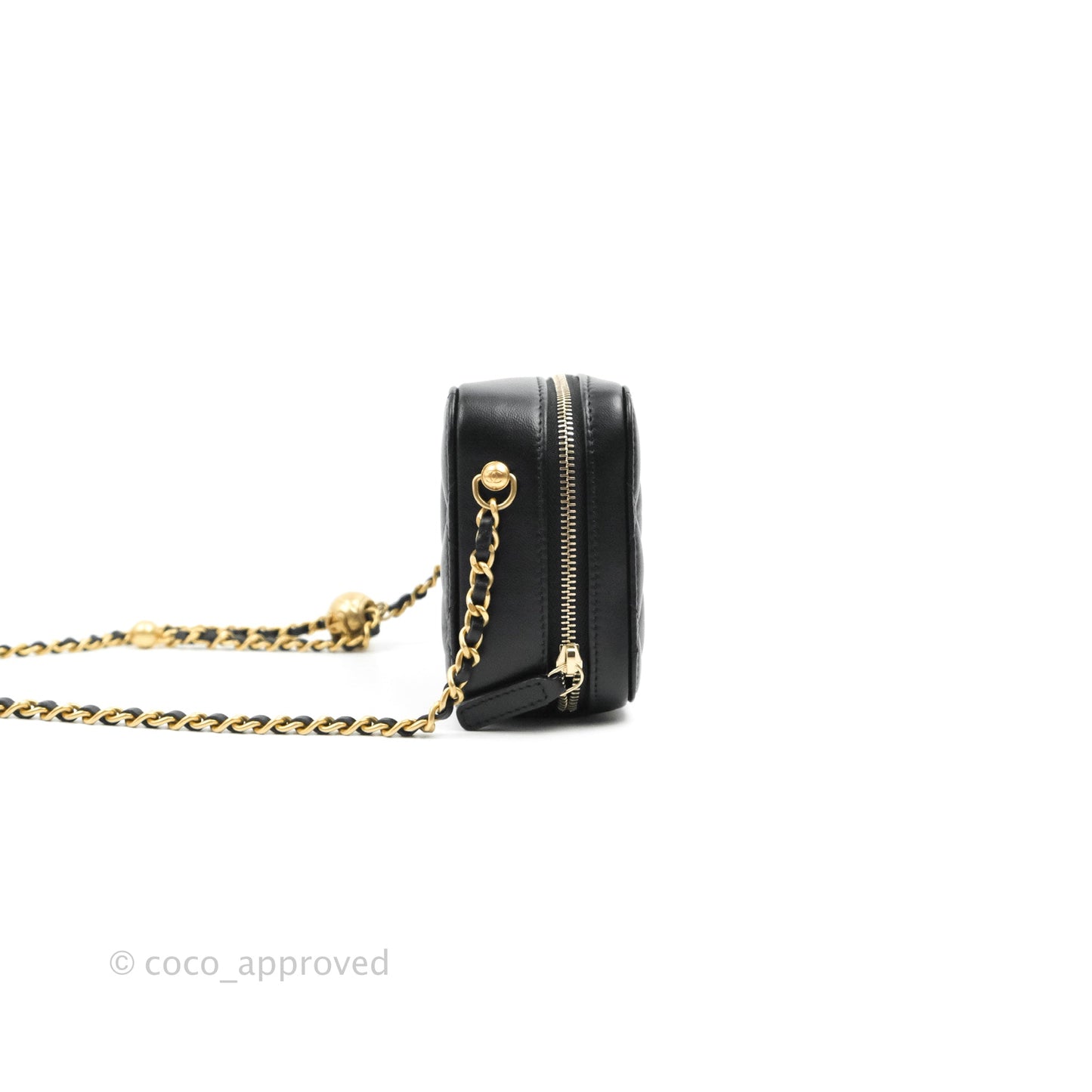 Chanel Mini Pearl Crush Quilted Camera Case Black Lambskin Aged Gold Hardware