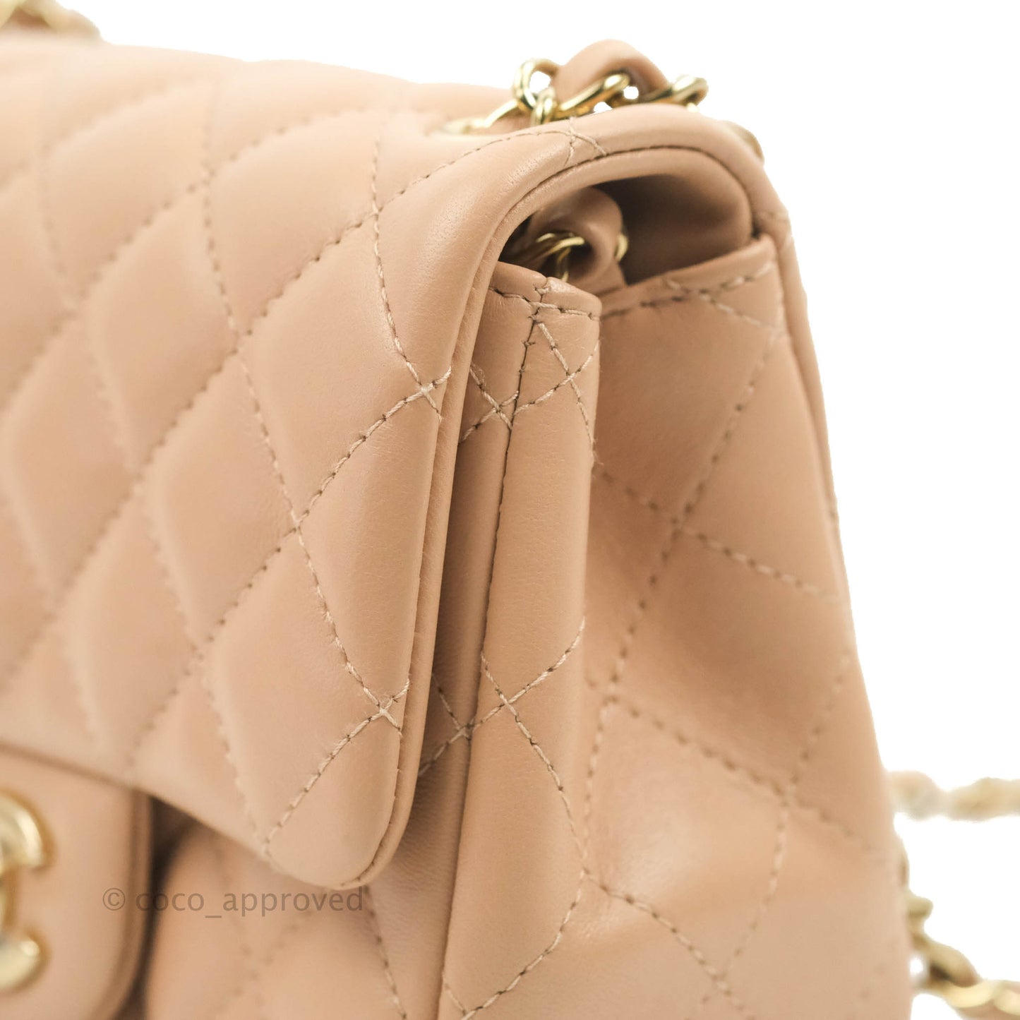 Chanel Mini Square Beige Lambskin Gold Hardware 21A