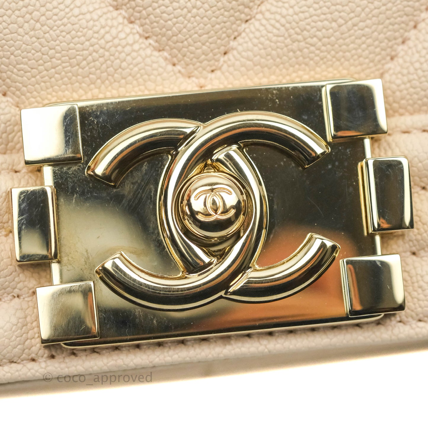 Chanel Quilted Medium Boy Light Pink Beige Caviar Gold Hardware 20A