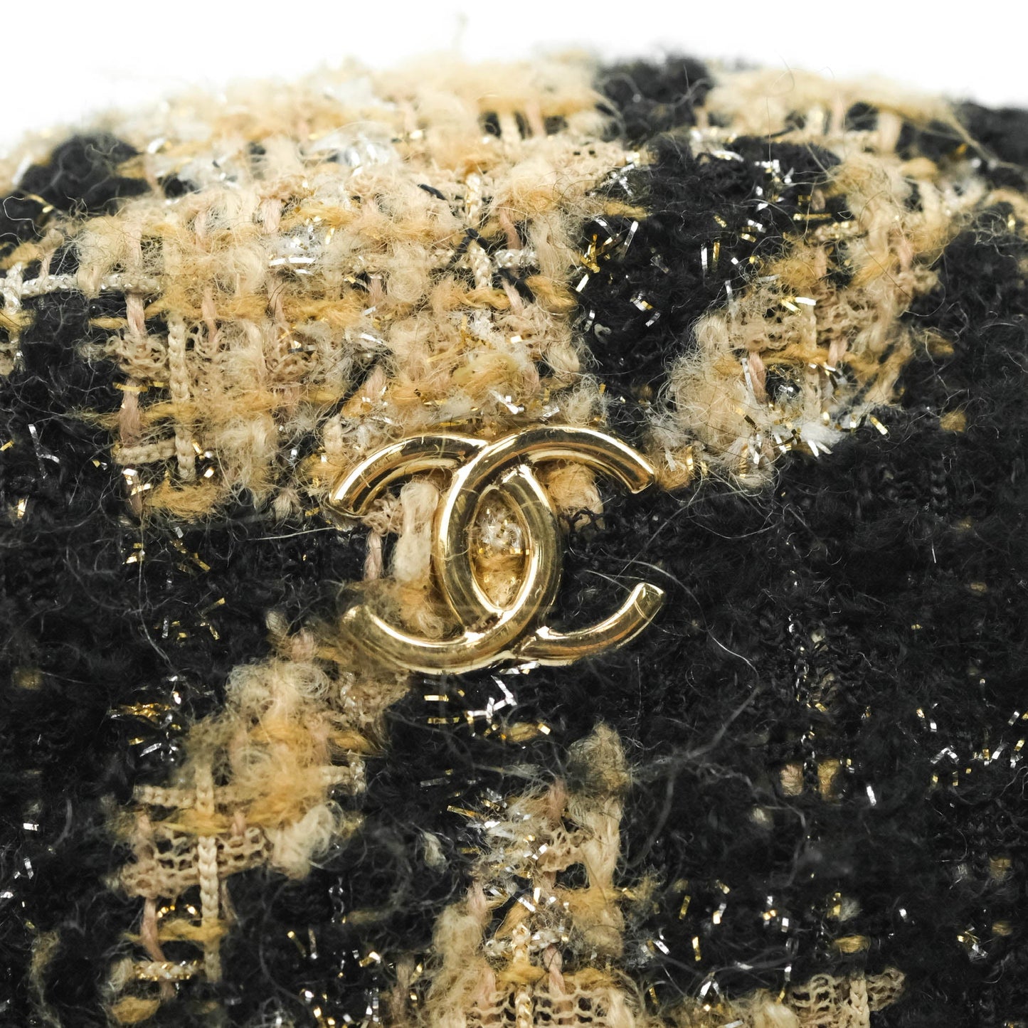 Chanel Wallet On Chain WOC Houndstooth Beige Black Tweed Gold Hardware