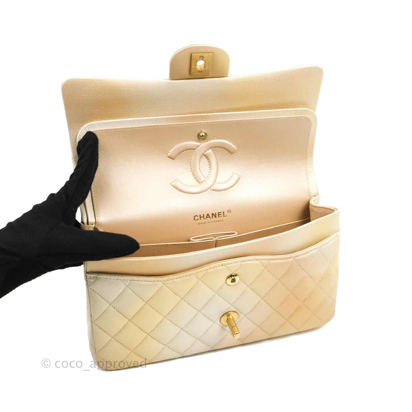 Chanel Classic Quilted M/L Medium Flap Ombre Metallic Goatskin Aged Gold Hardware