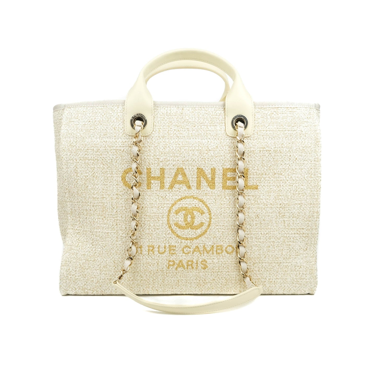 Chanel Large Deauville Iridescent Gold Beige Canvas Gold Hardware