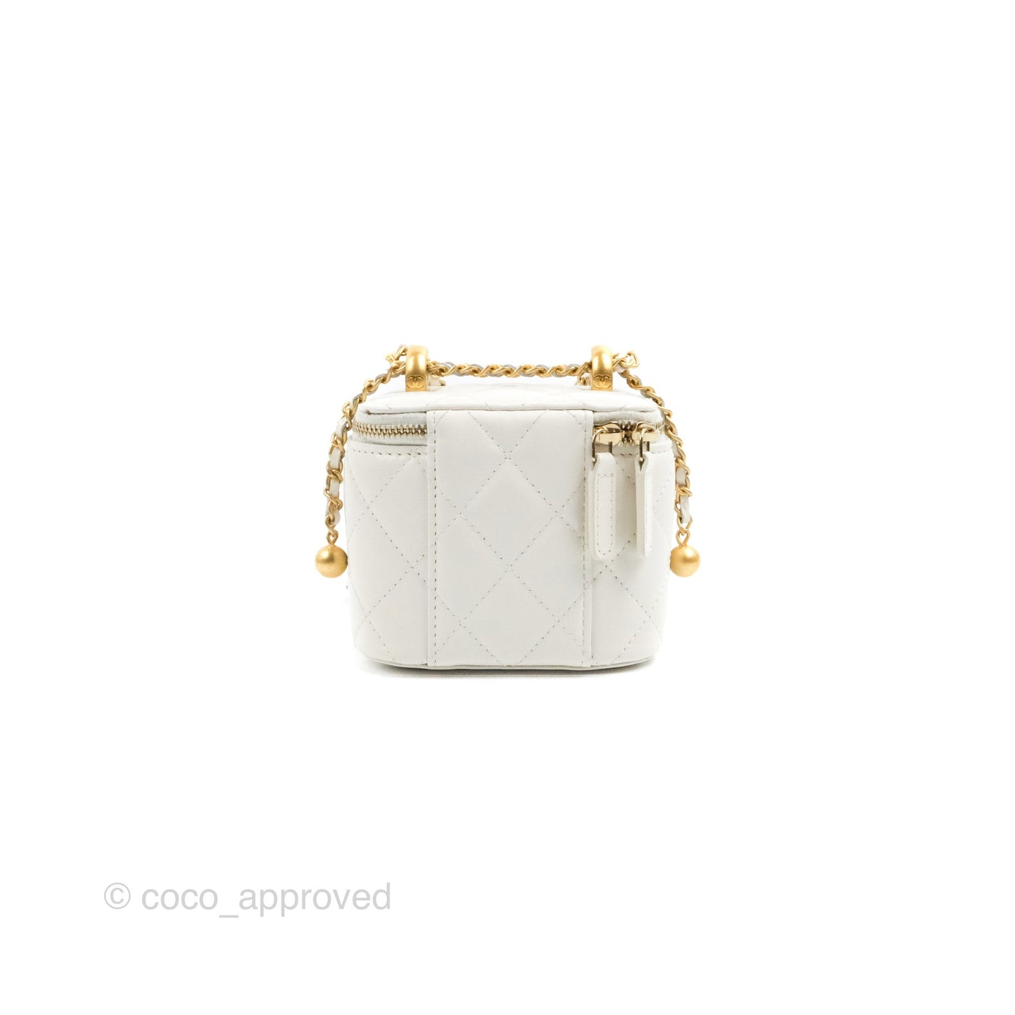 Chanel Quilted Mini Perfect Fit Vanity With Chain White Calfskin Aged Gold Hardware