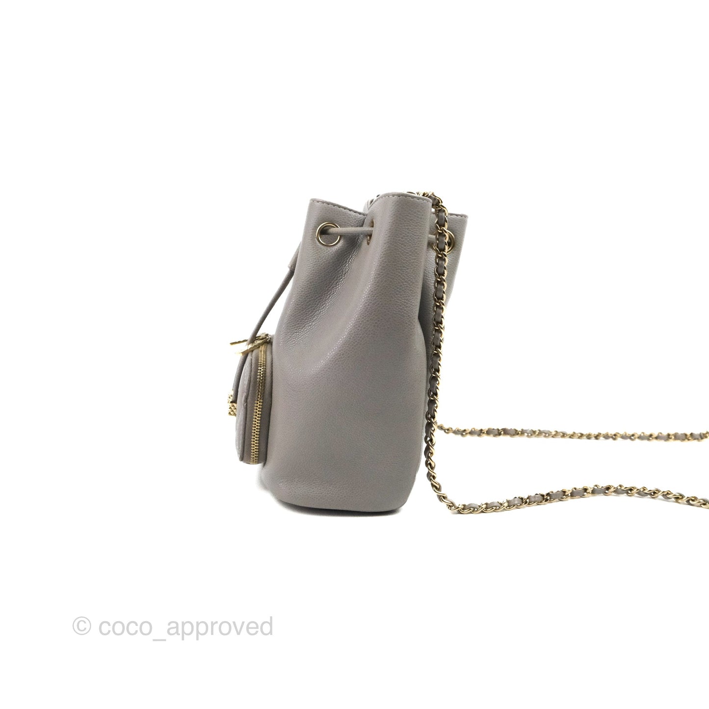 Chanel Business Affinity Drawstring Bucket Bag Grey Caviar Gold Hardware
