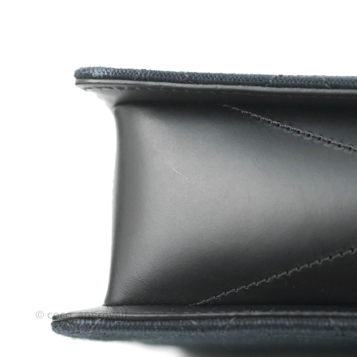 Chanel Quilted CC Top Handle with Chain Dark Navy Fabric Ruthenium Hardware 15P