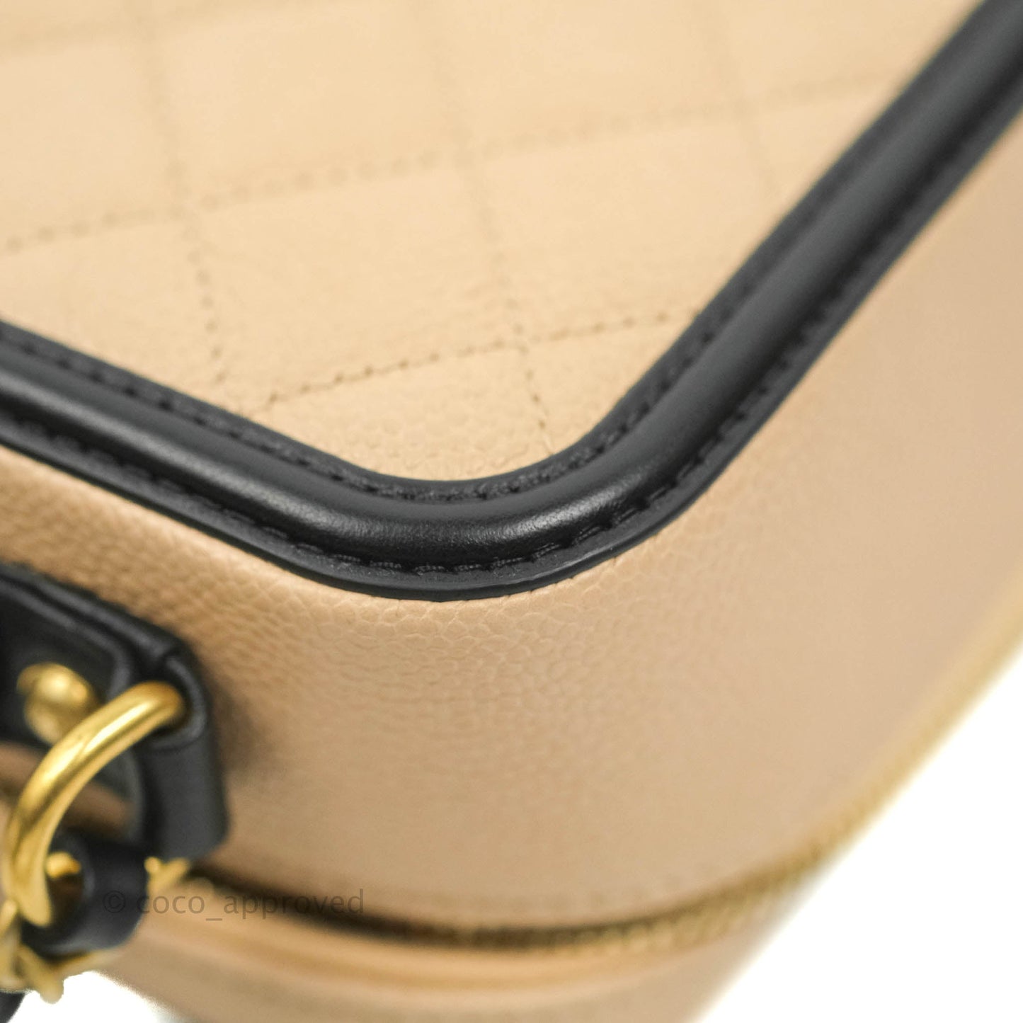 Chanel Quilted Medium CC Filigree Vanity Case Beige Caviar Gold Hardware
