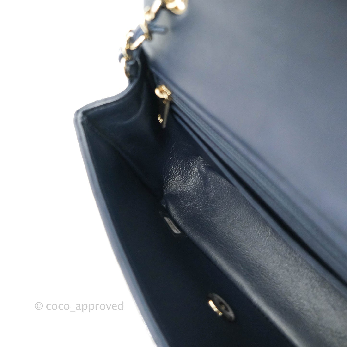 Chanel Quilted Mini Rectangular Flap Navy Lambskin Gold Hardware