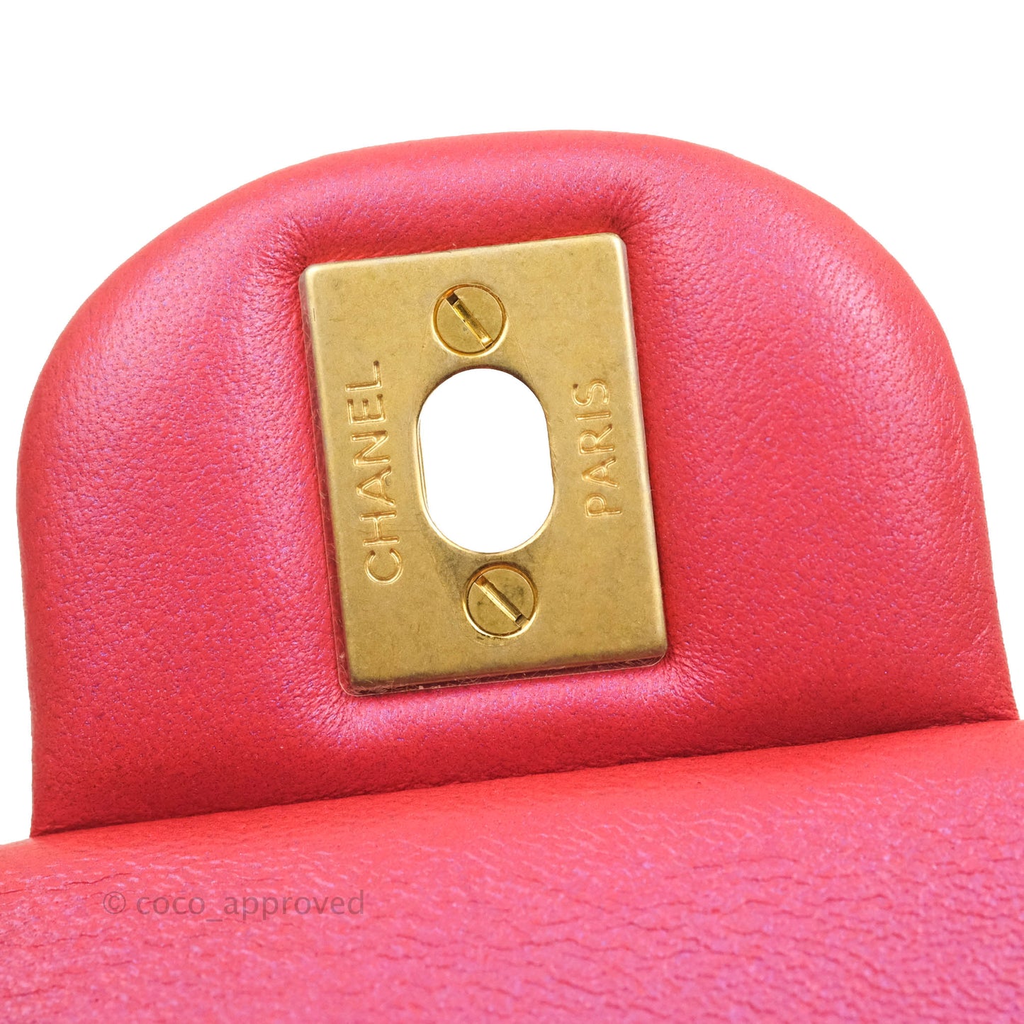 Chanel Top Handle Mini Rectangular Flap Bag Iridescent Red Lambskin Gold Hardware