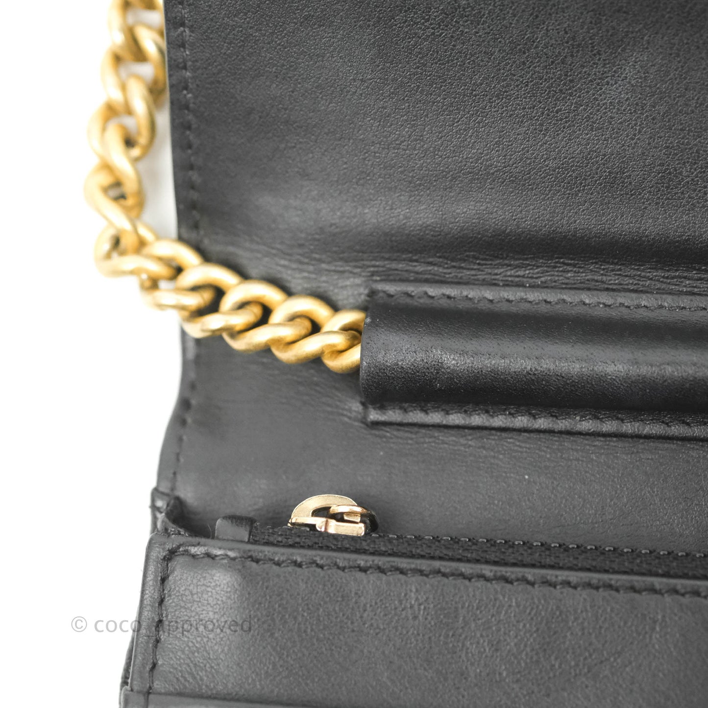 Chanel Quilted Boy Wallet on Chain WOC Black Caviar Aged Gold Hardware