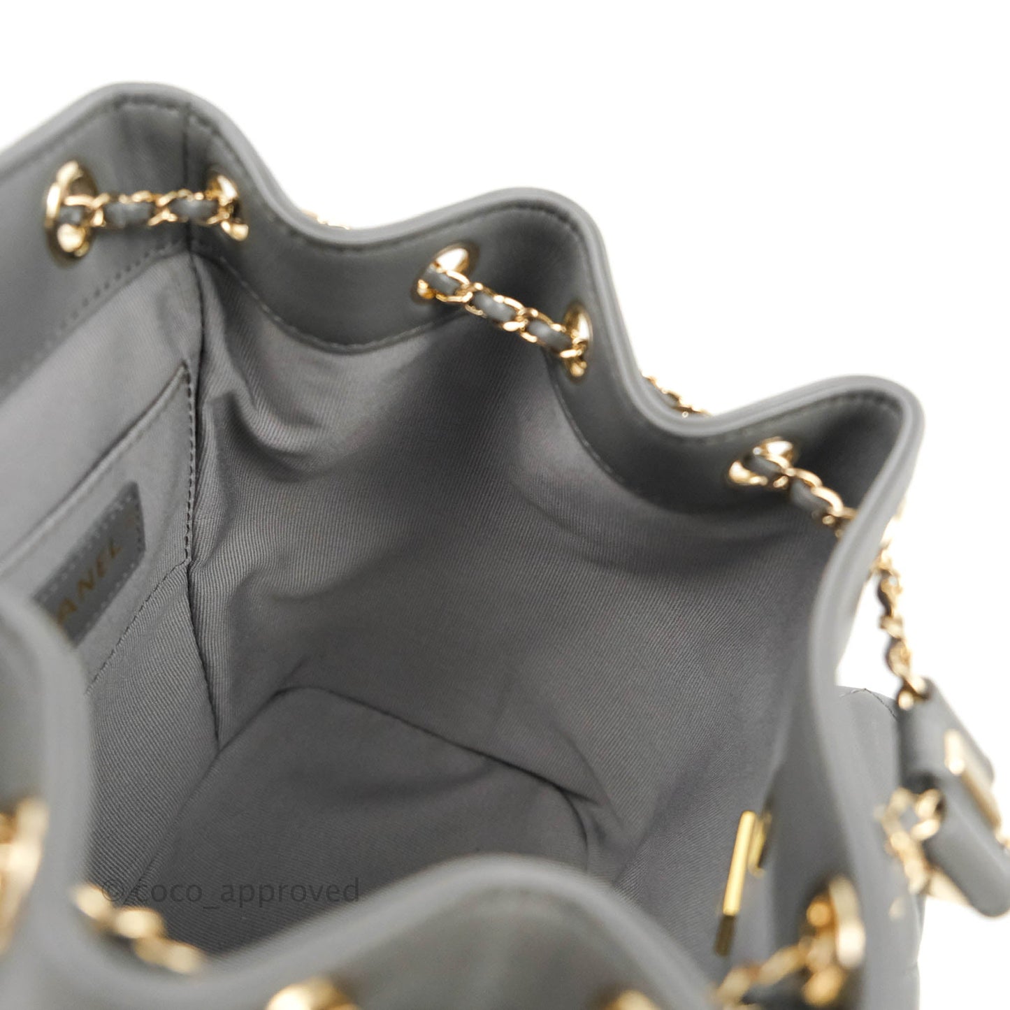 Chanel Quilted Small Duma Drawstring Backpack Grey Lambskin Gold Hardware 22A