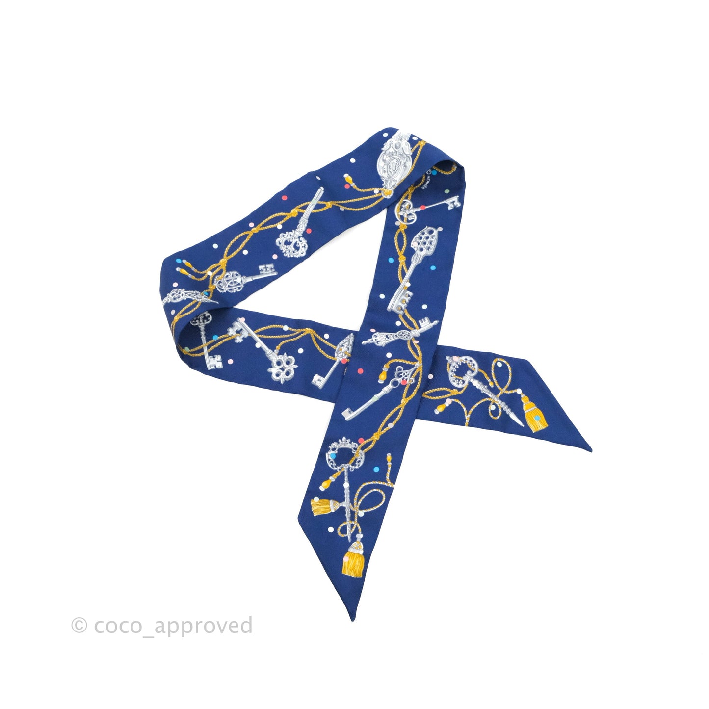 Hermes Silk Les Cles A Pois Twilly Marine Gris Argent