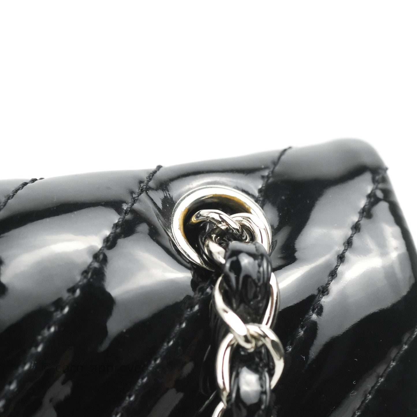 Chanel Single Flap Maxi Chevron Black Patent Silver Hardware
