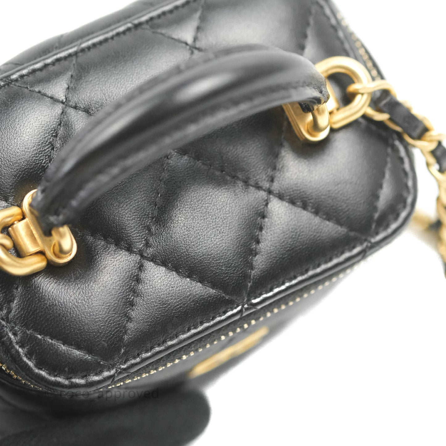 Chanel Mini Top Handle Vanity With Chain Black Lambskin Gold Hardware