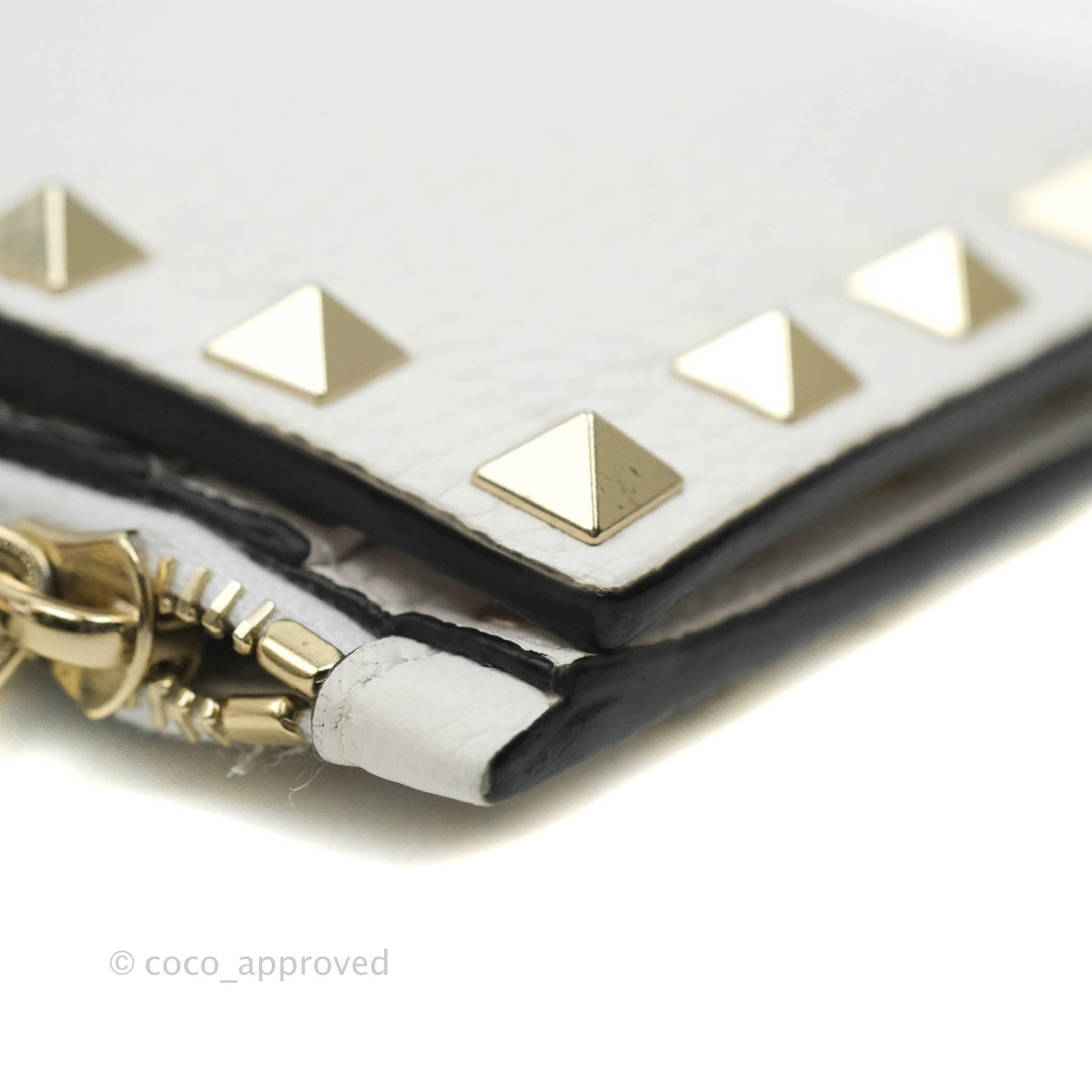 Valentino Garavani Shot Wallet White Grained Leather Gold Hardware