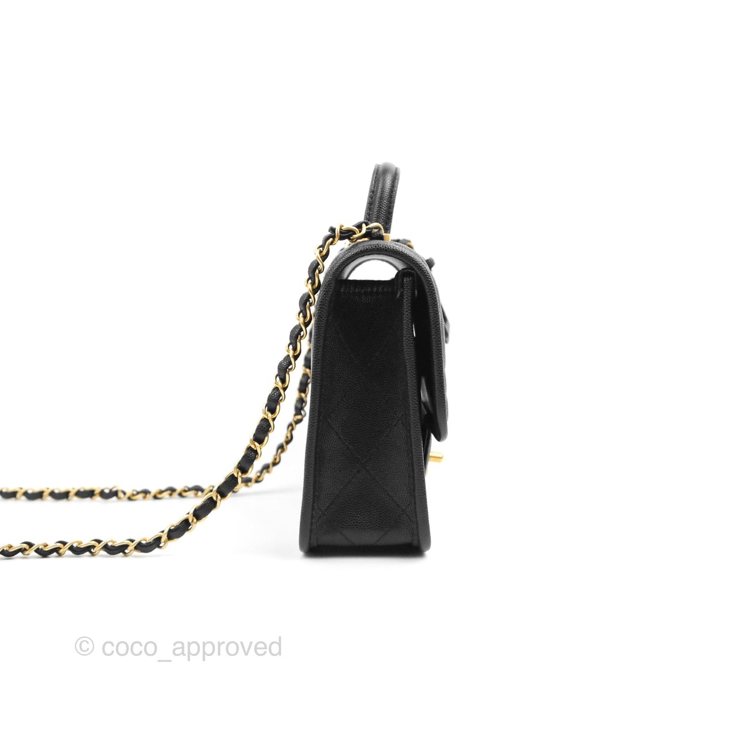 Chanel Mini School Memory Top Handle Flap Bag Black Caviar Aged Gold Hardware