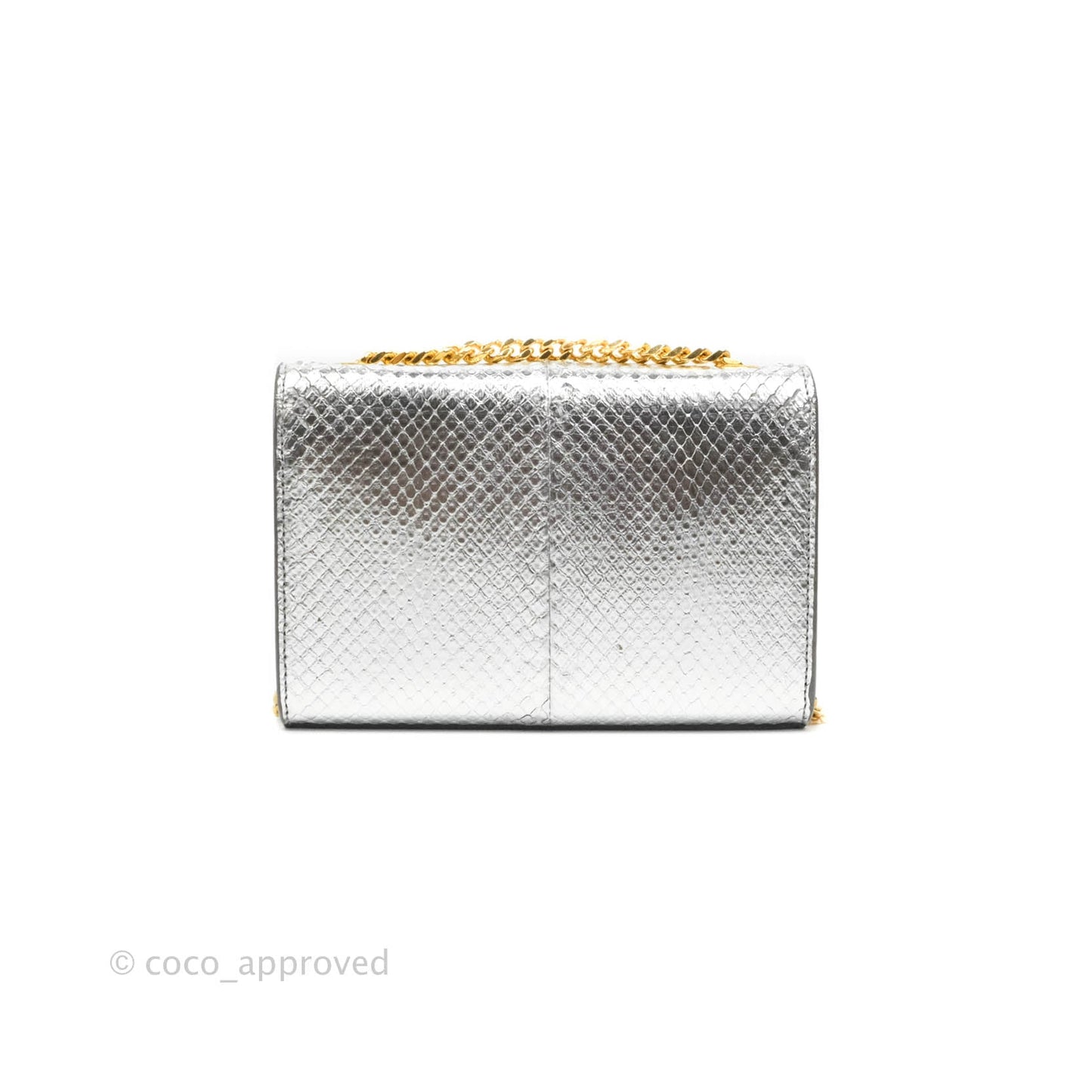 Saint Laurent Small Kate Bag Silver Python-Effect Gold Hardware