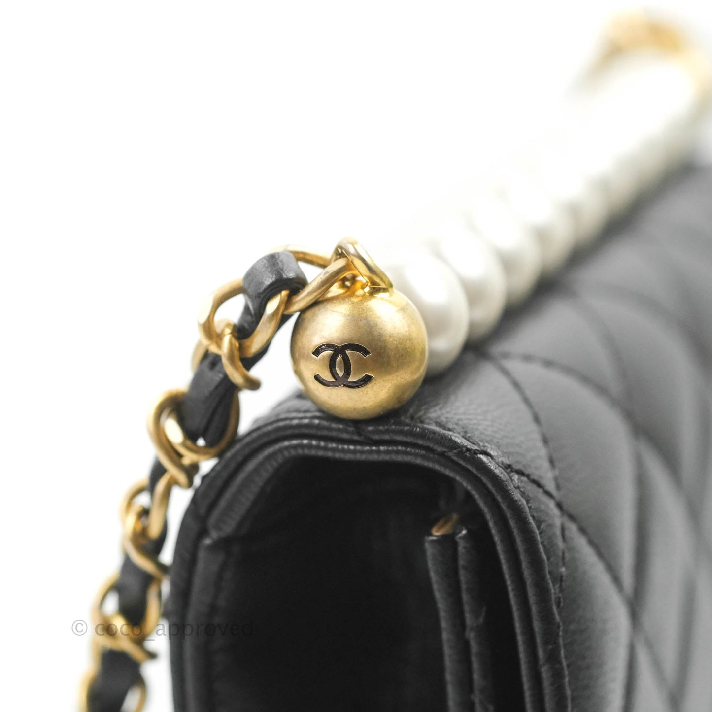 Chanel Quilted Chic Pearls Flap Black Goatskin Aged Gold Hardware