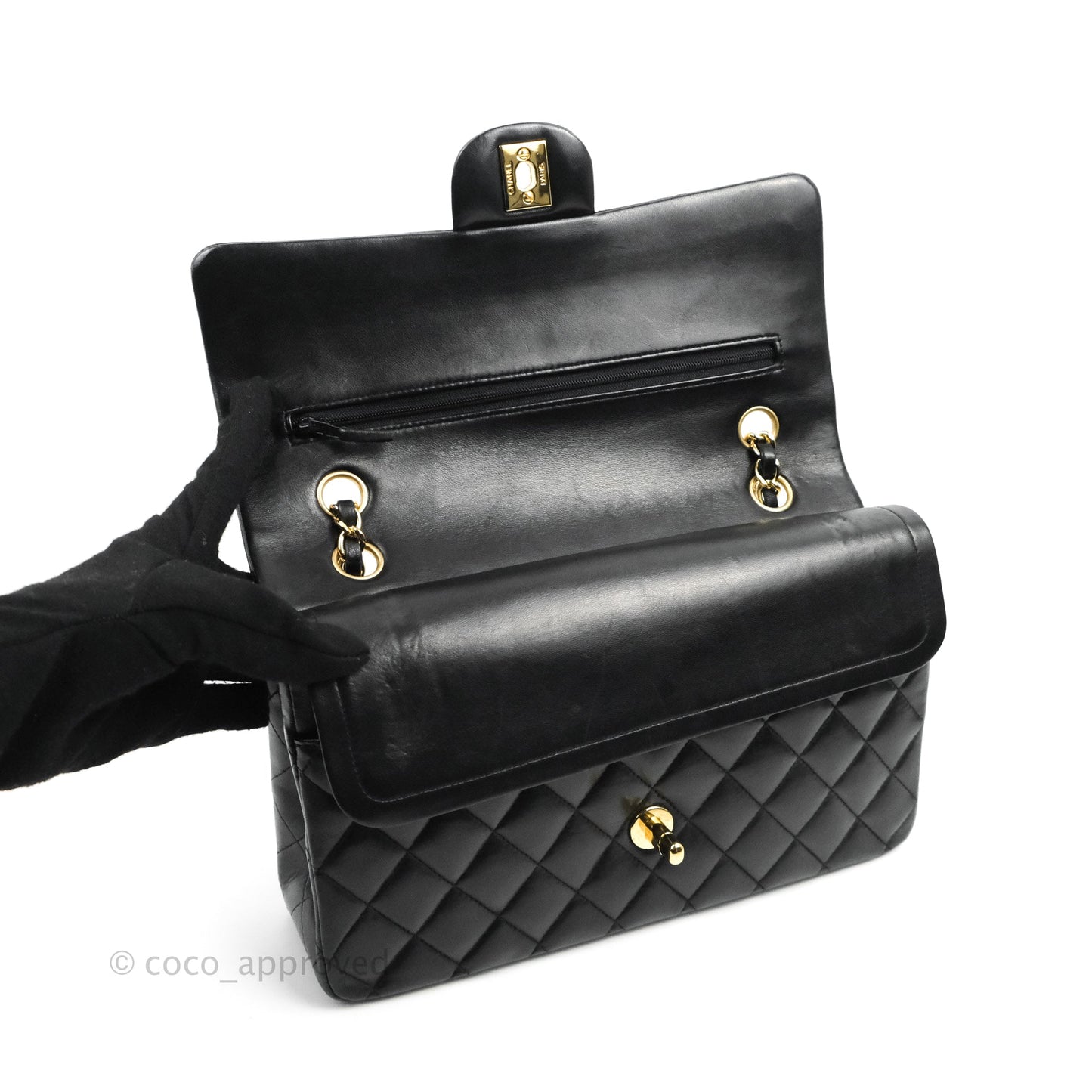 Chanel Classic M/L Medium Double Flap Black Lambskin Gold Hardware