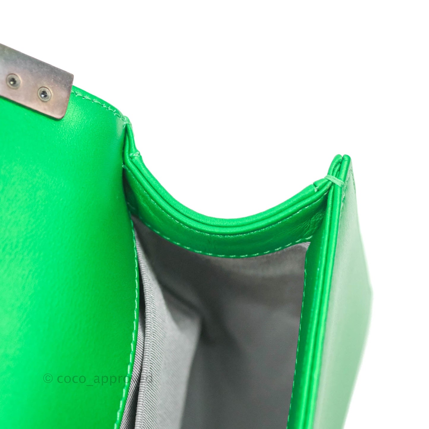 Chanel Small Boy Green Calfskin Ruthenium Hardware