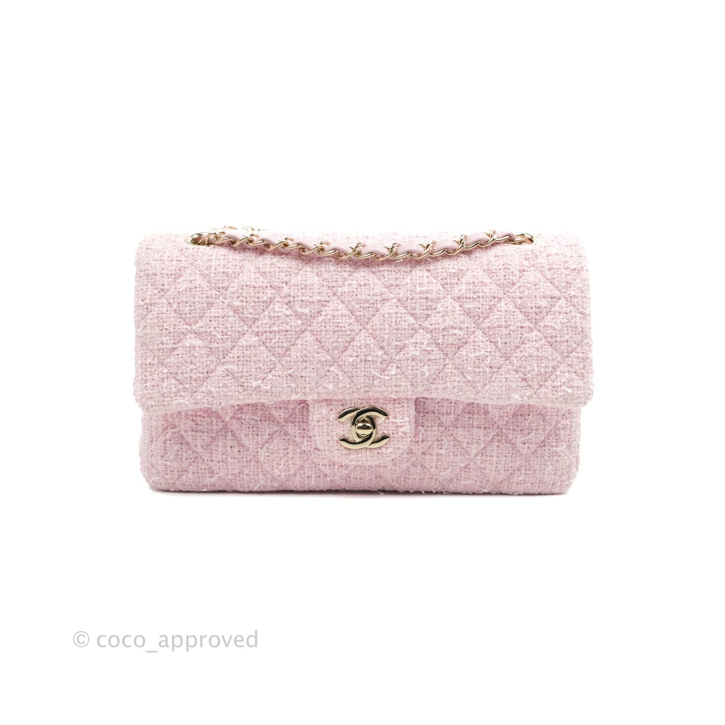 Chanel Classic M/L Medium Quilted Double Flap Bag Pink Tweed Gold Hardware