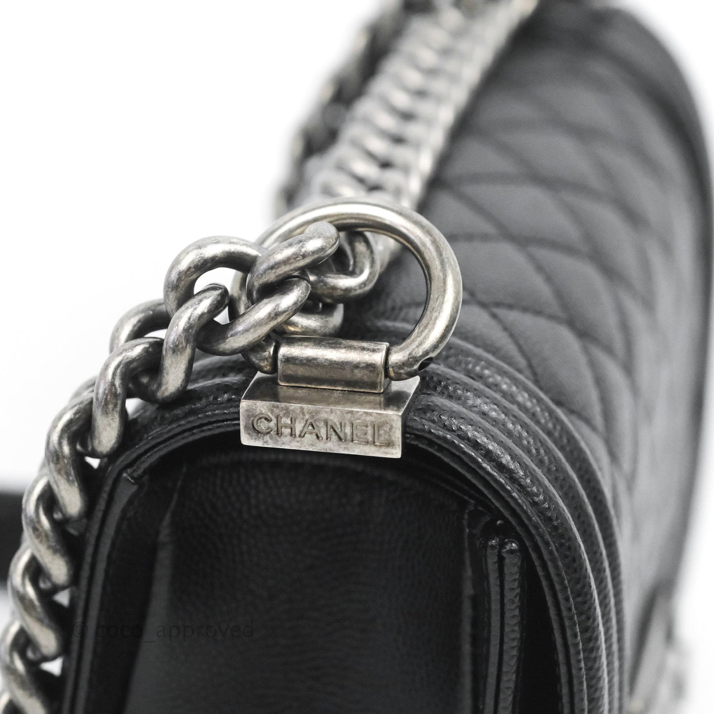 Chanel Small Quilted Boy Bag Black Caviar Ruthenium Hardware