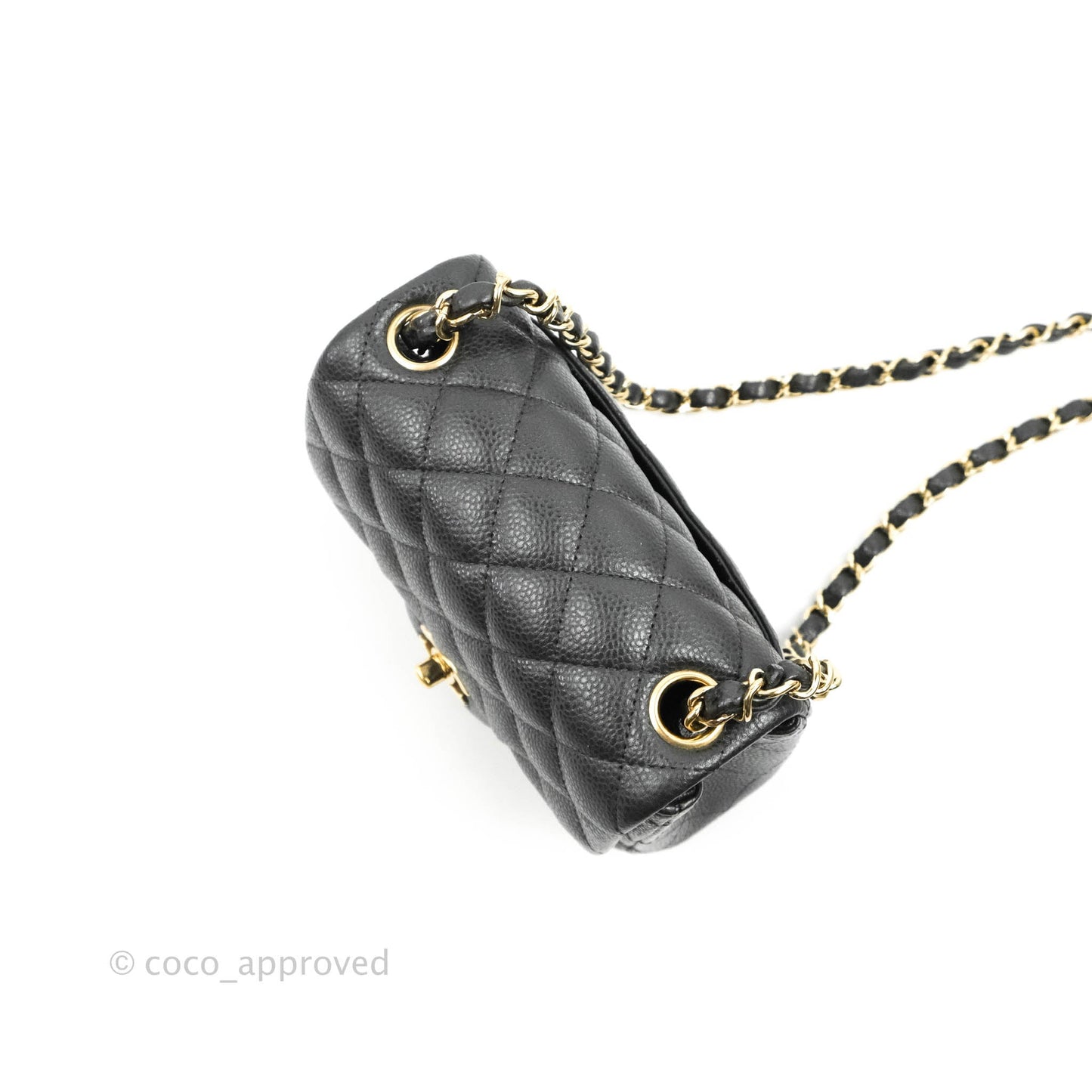 Chanel Quilted Mini Square Flap Bag Pearly Black Caviar Gold Hardware
