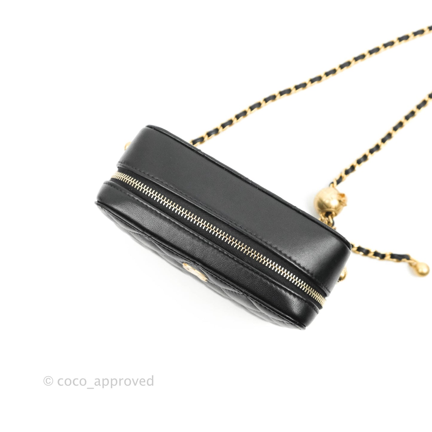 Chanel Mini Pearl Crush Quilted Camera Case Black Lambskin Aged Gold Hardware
