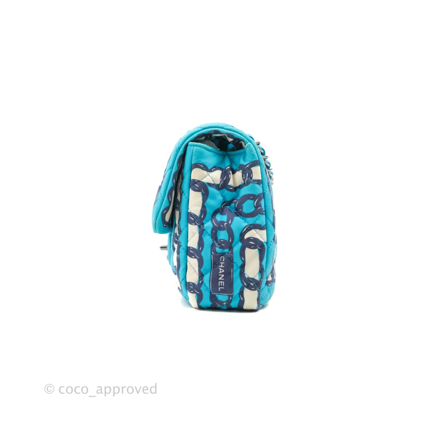 Chanel Medium Single Flap Chain Printed in Blue Silk Gun Metal
