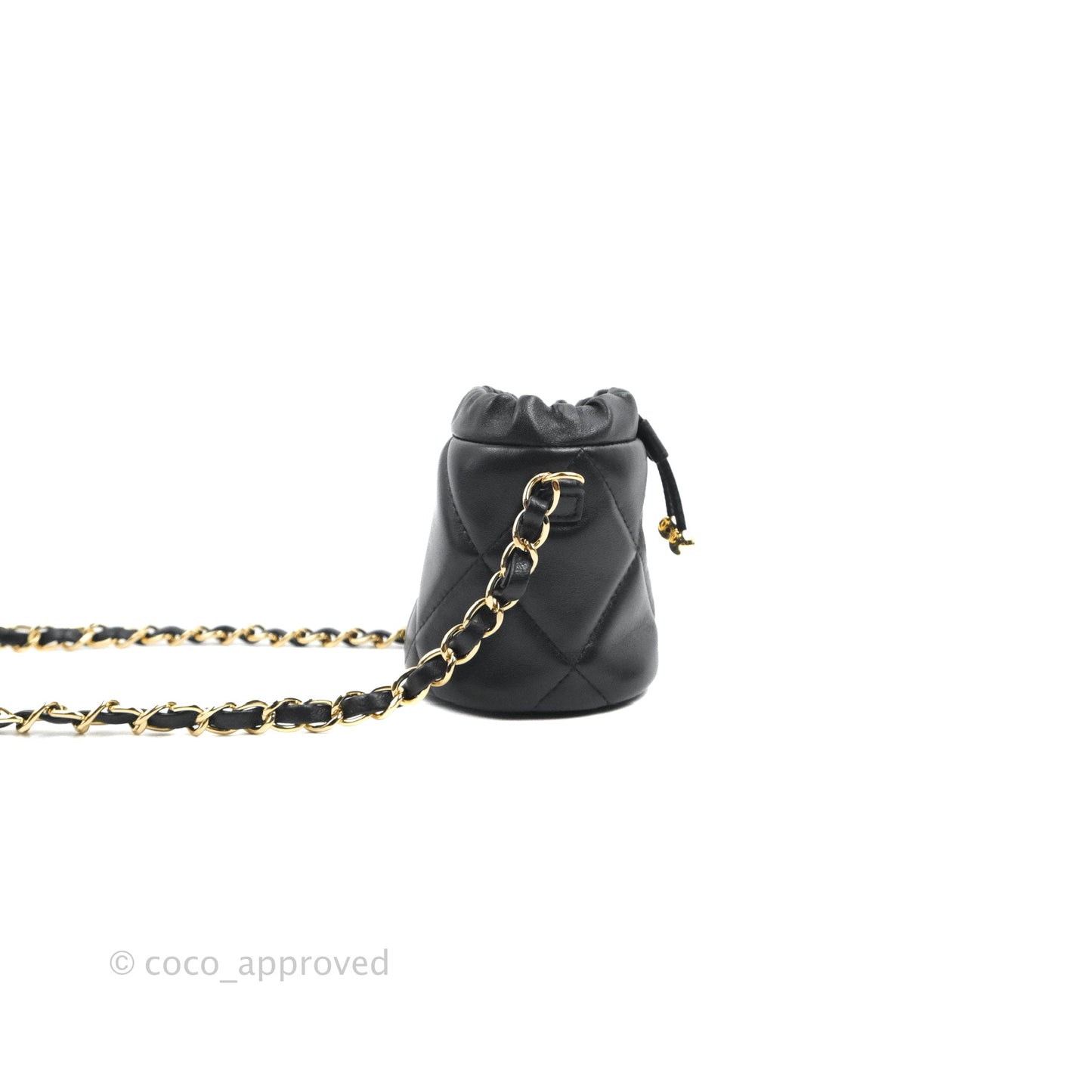 Chanel Mini Bucket Bag with Fluffy Chain Black Lambskin Gold Hardware