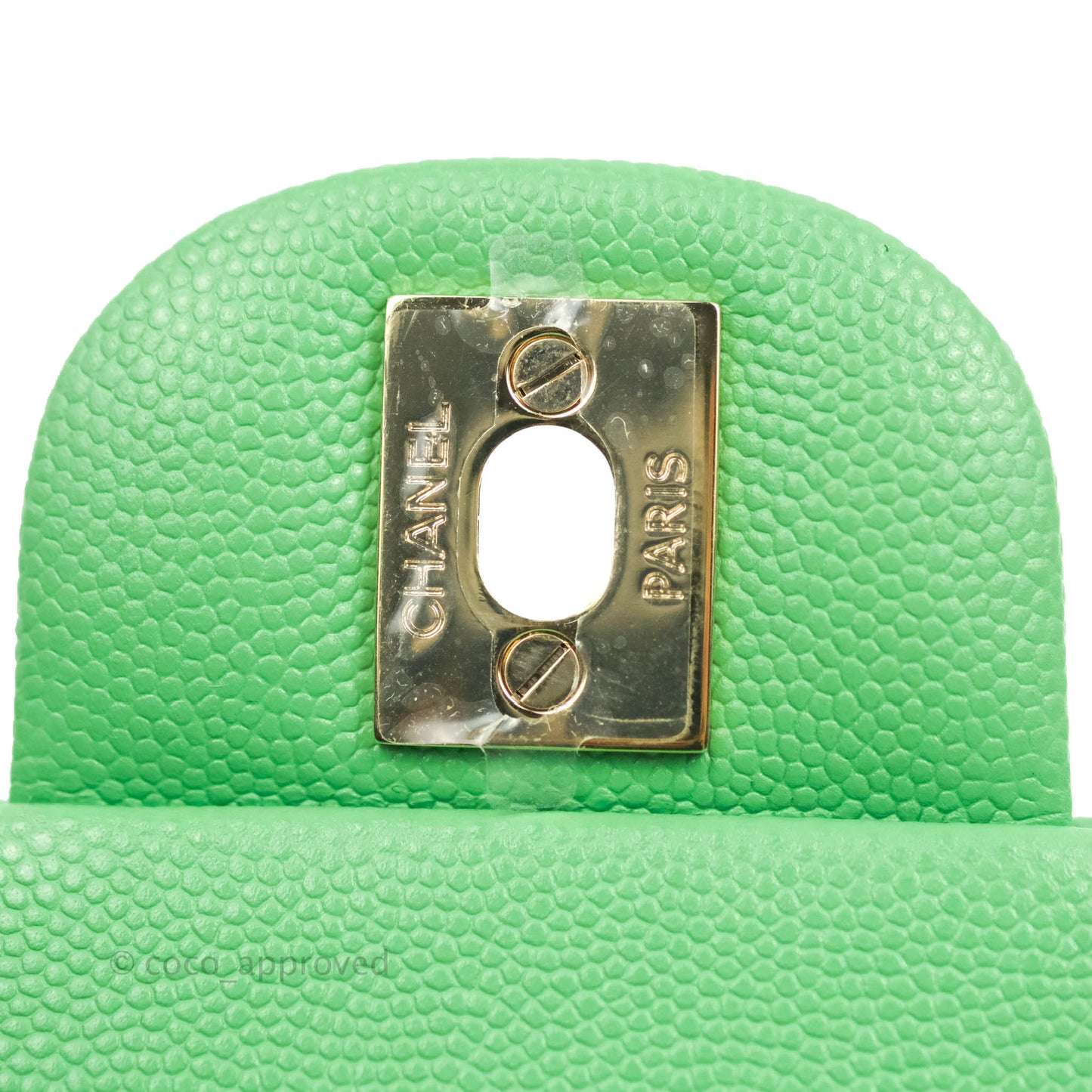 Chanel Small Classic Quilted Flap Green Caviar Gold Hardware