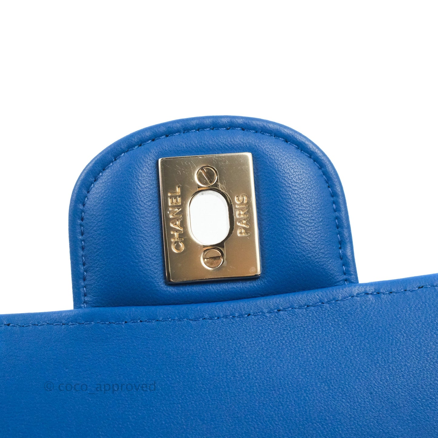 Chanel Chevron Mini Rectangular Flap Blue Lambskin Light Gold Hardware
