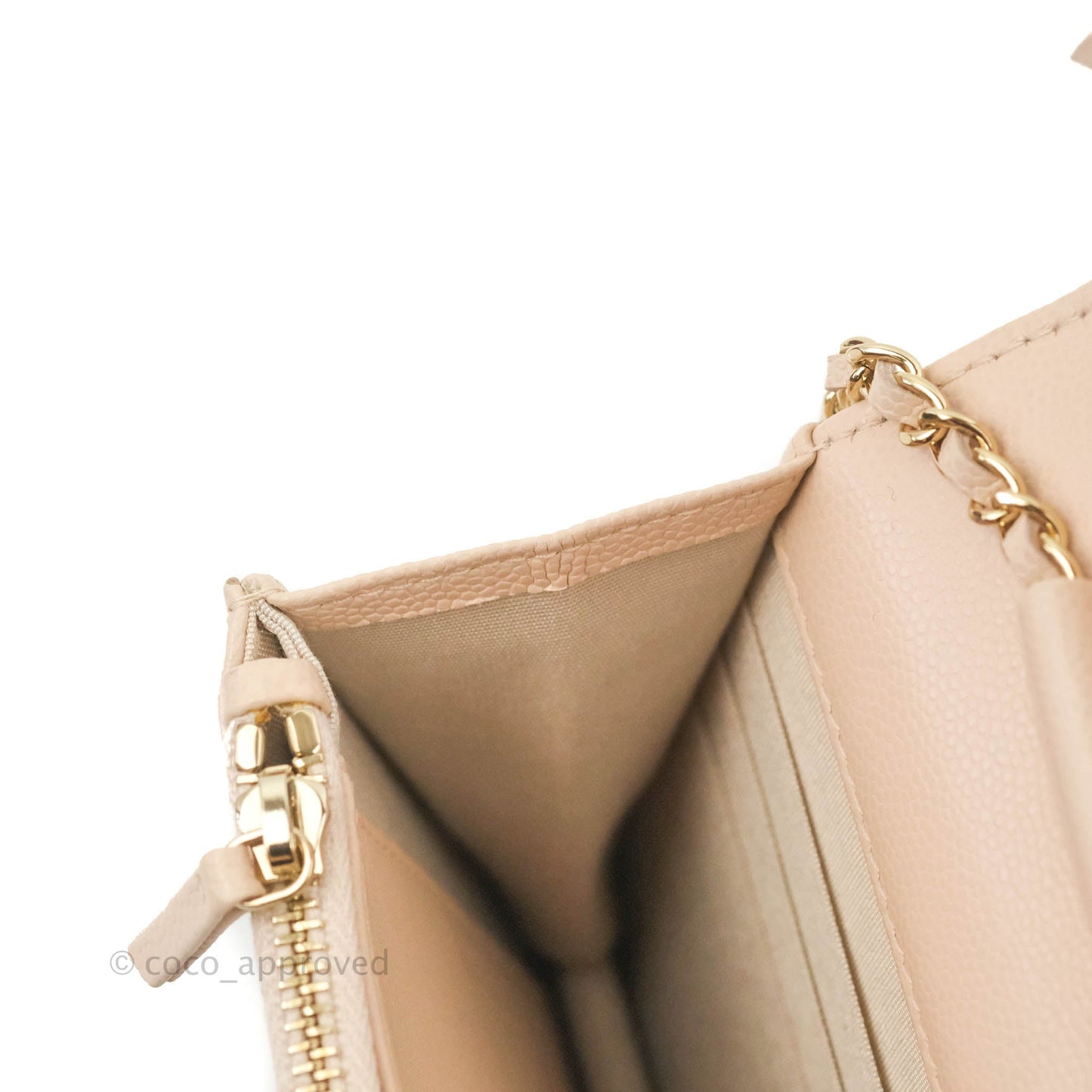 Chanel Quilted Golden Class Wallet on Chain WOC Light Beige Caviar Gold Hardware