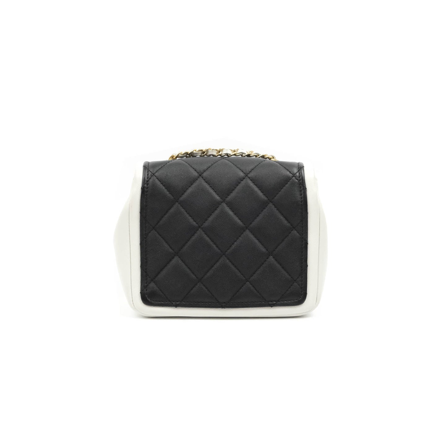 Chanel Quilted Graphic Mini Flap Bag Black White Gold Hardware