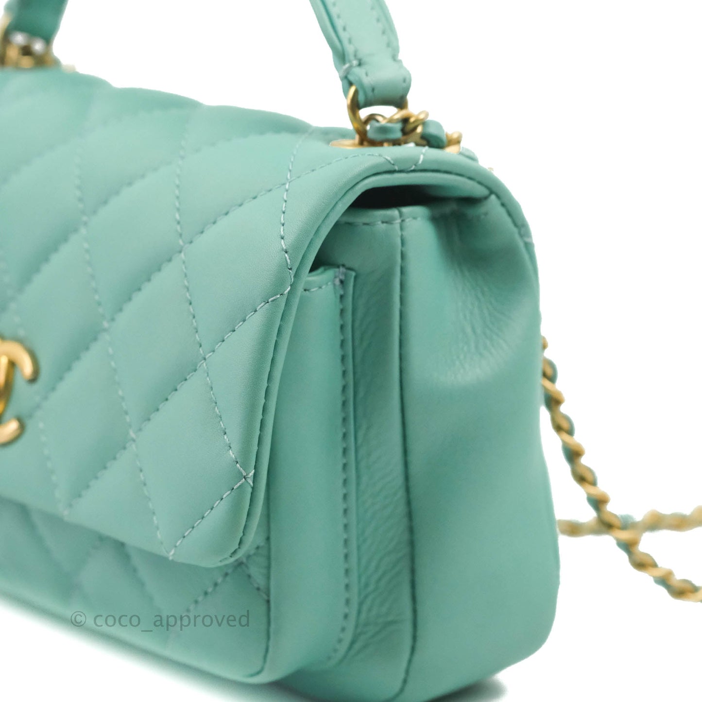 Chanel Quilted Small Day Trip Tiffany Blue Green Lambskin Aged Gold Hardware